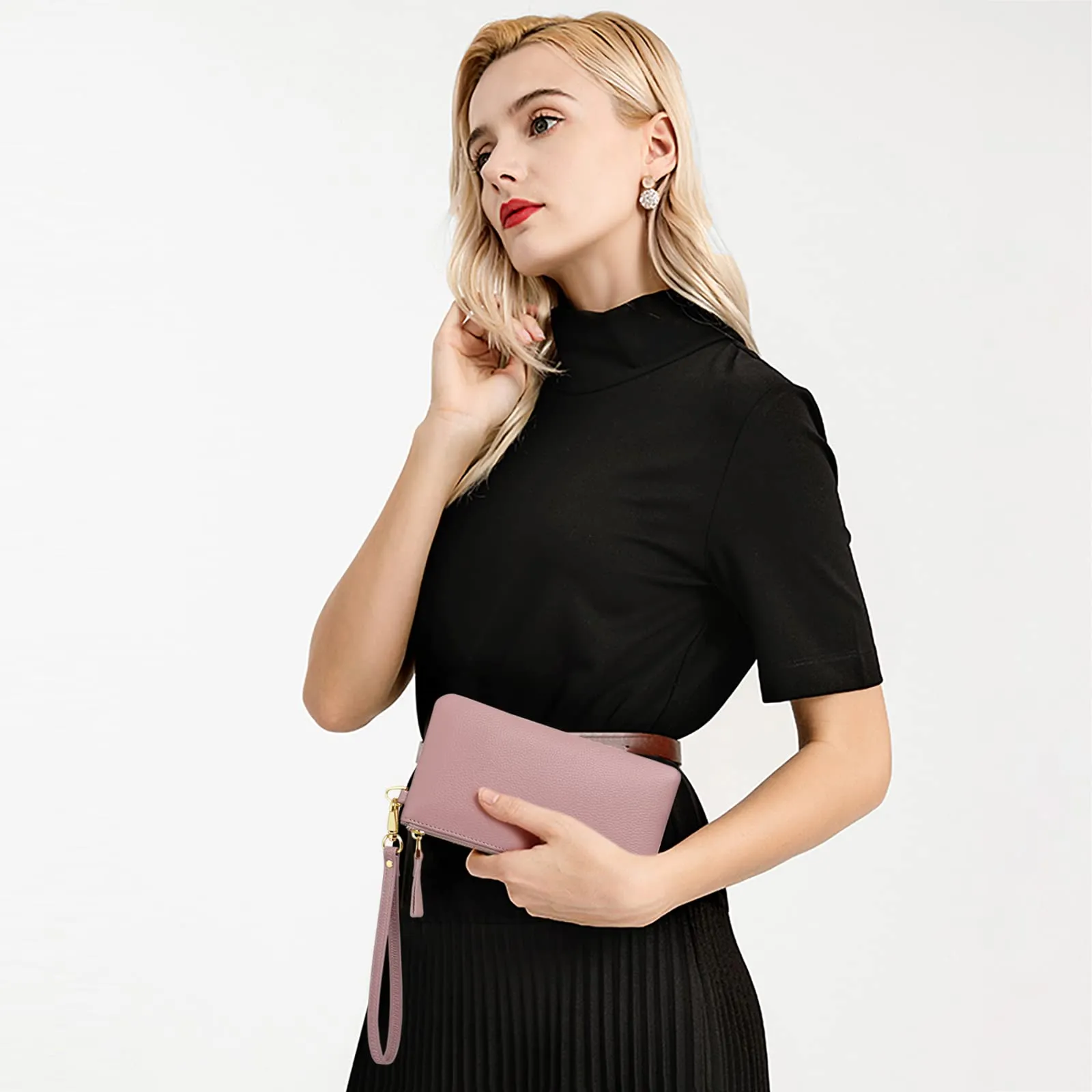 SENDEFN Pochette Donna Borsetta Piccola Portafoglio con Cinturino Da Polso Blocco Rfid Borse Clutch - immagine 6