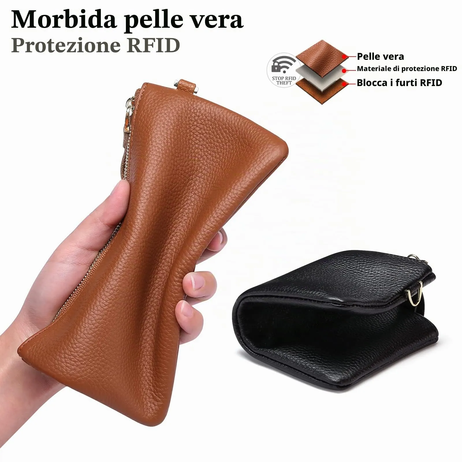 SENDEFN Pochette Donna Borsetta Piccola Portafoglio con Cinturino Da Polso Blocco Rfid Borse Clutch - immagine 4