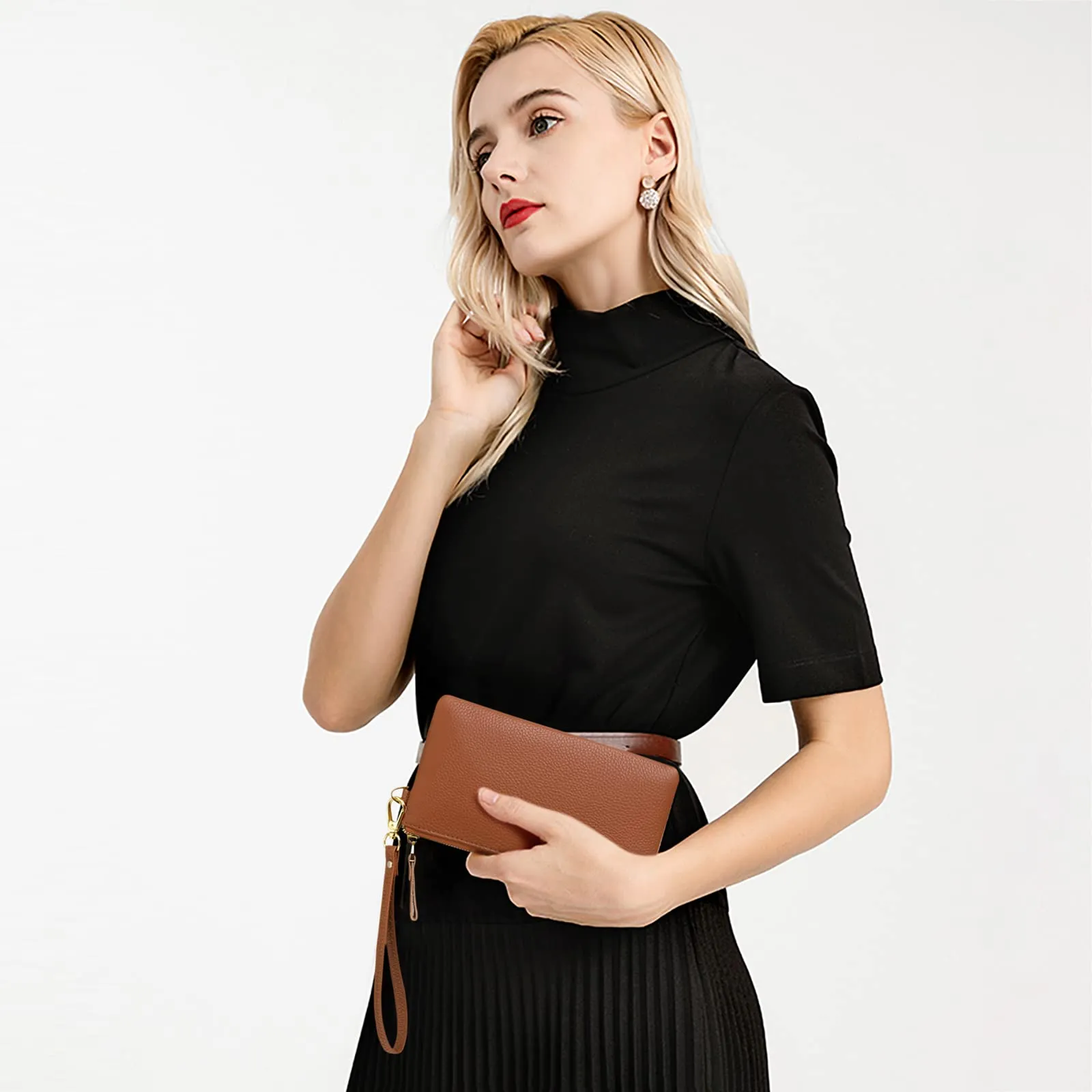 SENDEFN Pochette Donna Borsetta Piccola Portafoglio con Cinturino Da Polso Blocco Rfid Borse Clutch - immagine 6