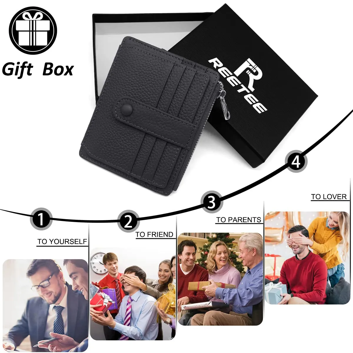 REETEE Porta Carte Credito Uomo e Donna RFID Blocco Portafoglio Sottile con Portamonete Vera Pelle Portacarte di Credito con Cerniera, Portacarte Uomo Slim con 14 Slot per Schede (Nero) - immagine 7