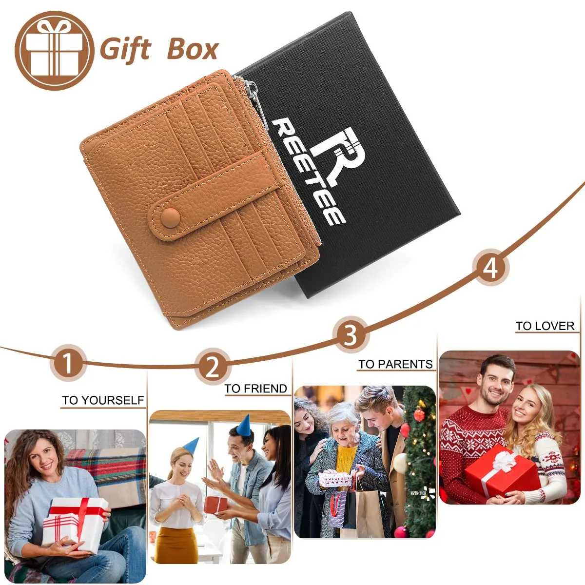 REETEE Porta Carte Credito Uomo e Donna RFID Blocco Portafoglio Sottile con Portamonete Vera Pelle Portacarte di Credito con Cerniera, Portacarte Uomo Slim con 14 Slot per Schede (Marrone) - immagine 7