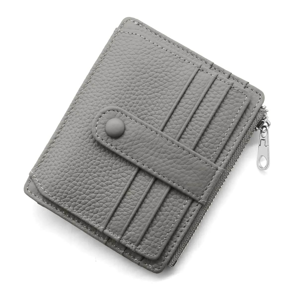 REETEE Porta Carte Credito Uomo e Donna RFID Blocco Portafoglio Sottile con Portamonete Vera Pelle Portacarte di Credito con Cerniera, Portacarte Uomo Slim con 14 Slot per Schede (grigio) - immagine 1