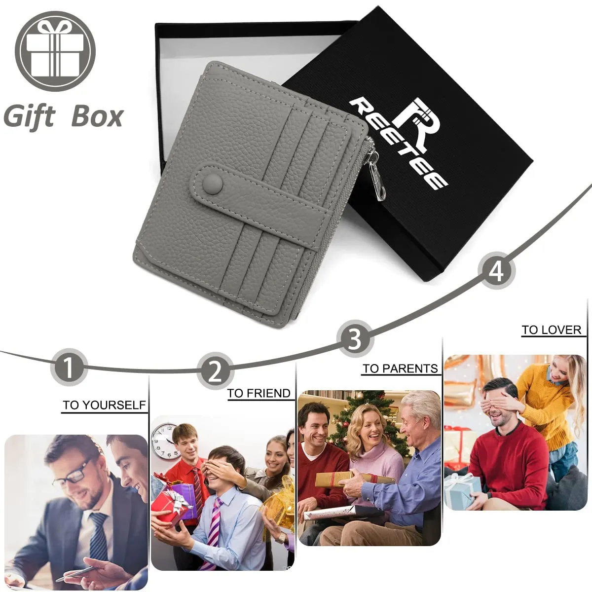 REETEE Porta Carte Credito Uomo e Donna RFID Blocco Portafoglio Sottile con Portamonete Vera Pelle Portacarte di Credito con Cerniera, Portacarte Uomo Slim con 14 Slot per Schede (grigio) - immagine 7
