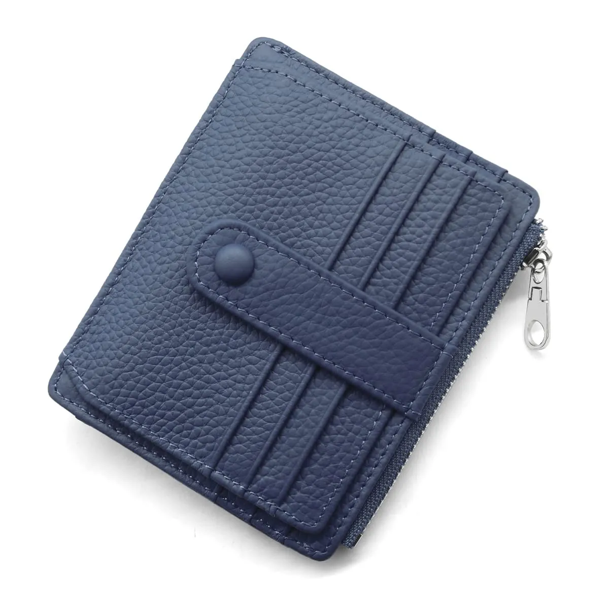REETEE Porta Carte Credito Uomo e Donna RFID Blocco Portafoglio Sottile con Portamonete Vera Pelle Portacarte di Credito con Cerniera, Portacarte Uomo Slim con 14 Slot per Schede (blu) - immagine 1