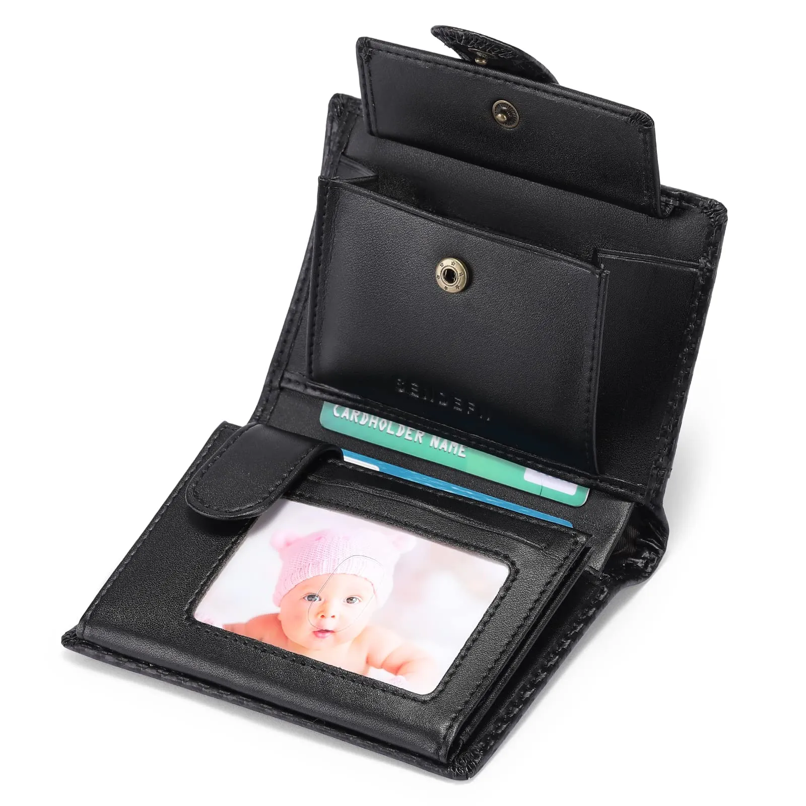 SENFEFN Portafoglio Uomo Trifold Pelle Vegana, Portafogli Uomo Blocco RFID con 18 Porta Carte di Credito, Tasca Portamonete, 2 Scomparti Banconote - immagine 7