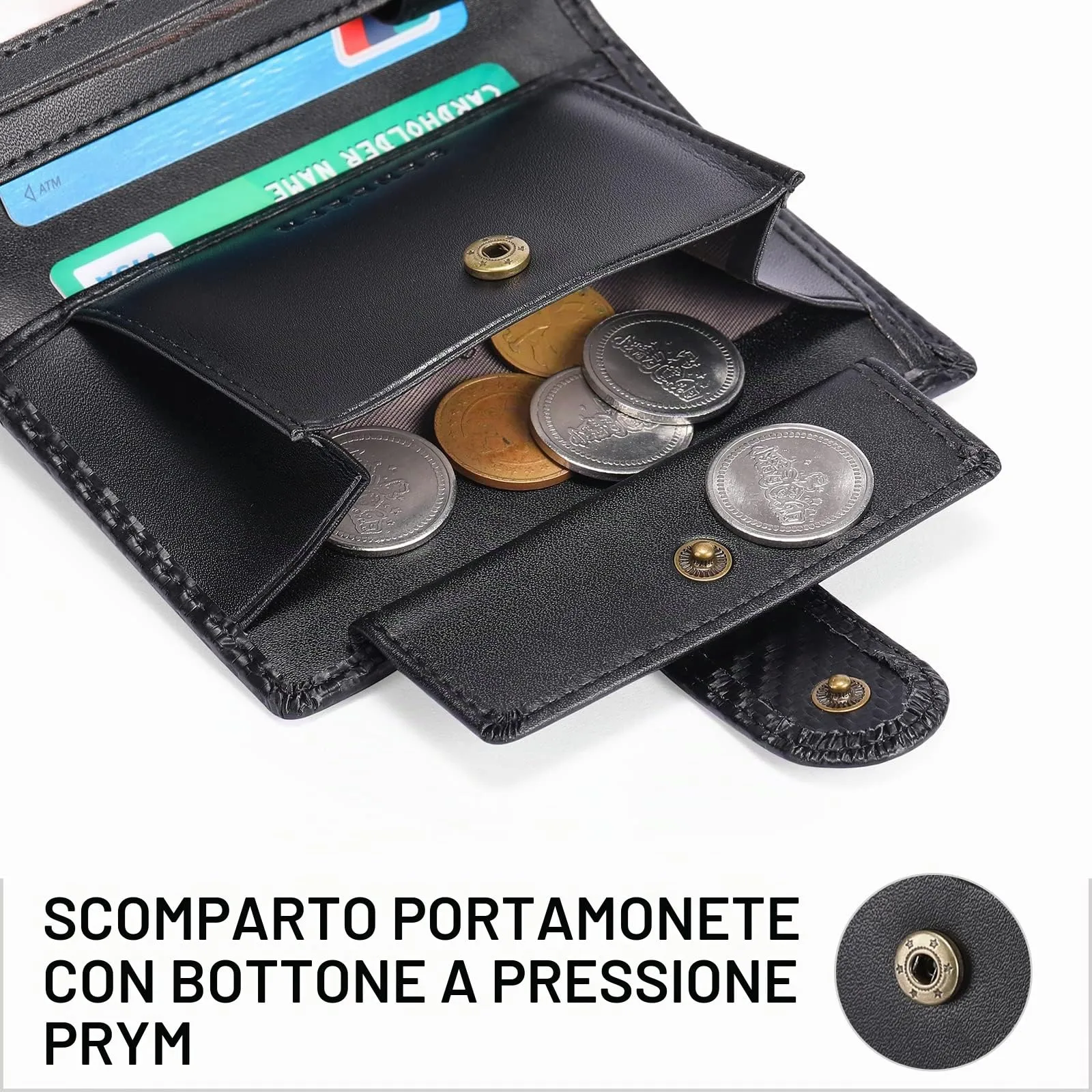 SENFEFN Portafoglio Uomo Trifold Pelle Vegana, Portafogli Uomo Blocco RFID con 18 Porta Carte di Credito, Tasca Portamonete, 2 Scomparti Banconote - immagine 8