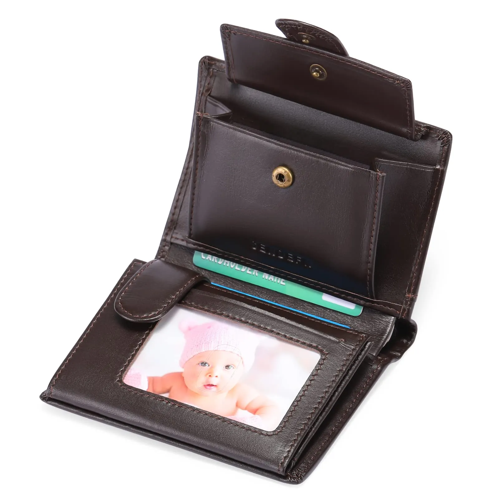 SENFEFN Portafoglio Uomo Trifold Pelle Vegana, Portafogli Uomo Blocco RFID con 18 Porta Carte di Credito, Tasca Portamonete, 2 Scomparti Banconote - immagine 7
