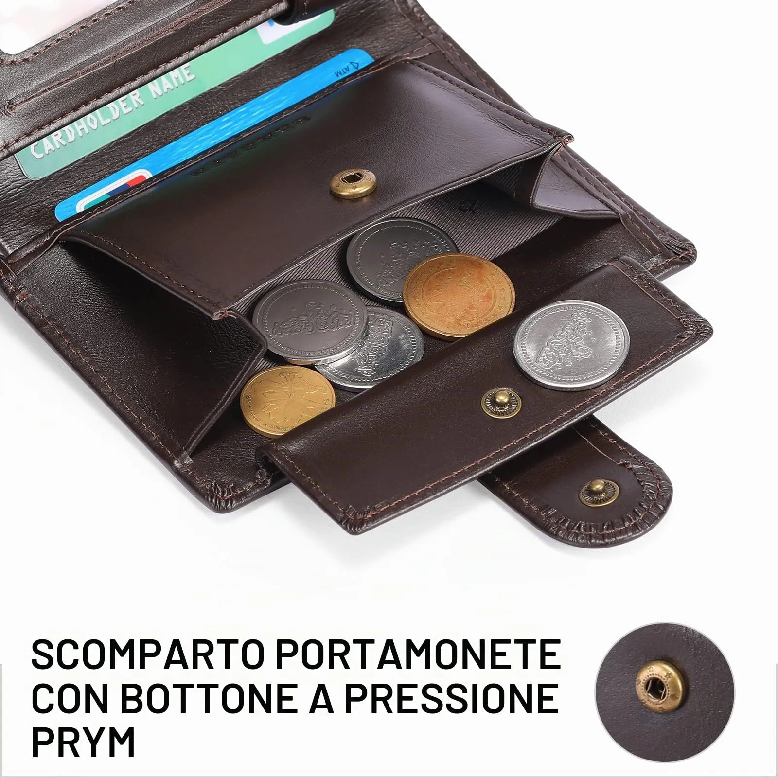 SENFEFN Portafoglio Uomo Trifold Pelle Vegana, Portafogli Uomo Blocco RFID con 18 Porta Carte di Credito, Tasca Portamonete, 2 Scomparti Banconote - immagine 8