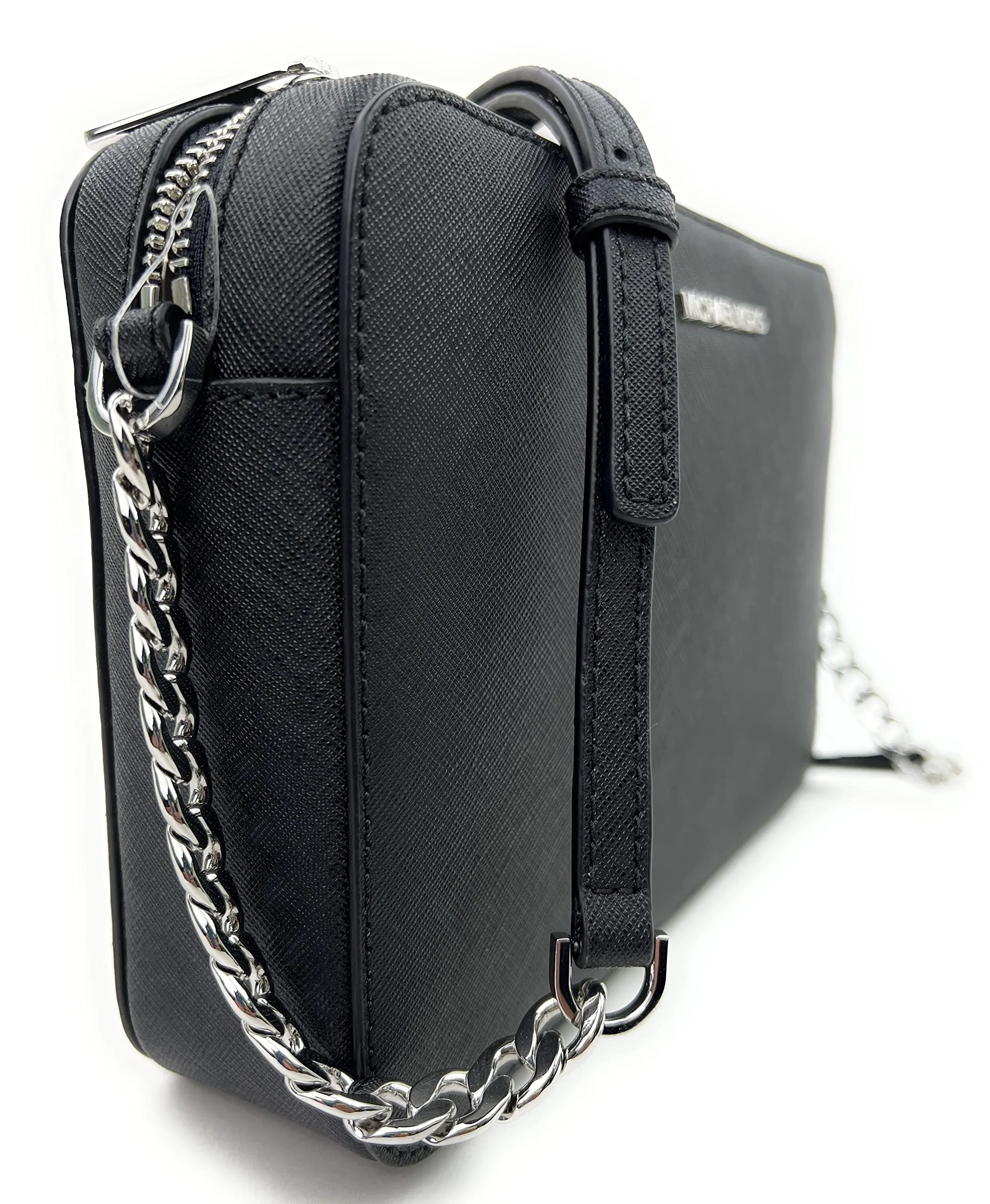 Michael Kors Jet Set, Borsa a tracolla con logo, nero/argento, 38 EU - immagine 3