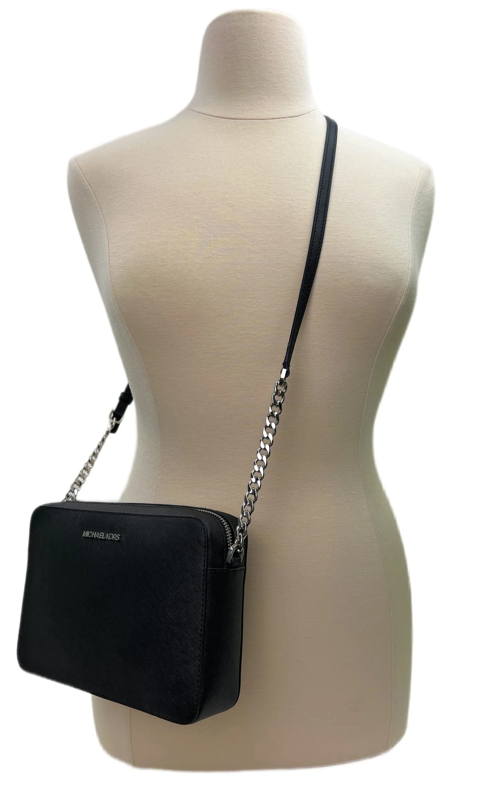 Michael Kors Jet Set, Borsa a tracolla con logo, nero/argento, 38 EU - immagine 4
