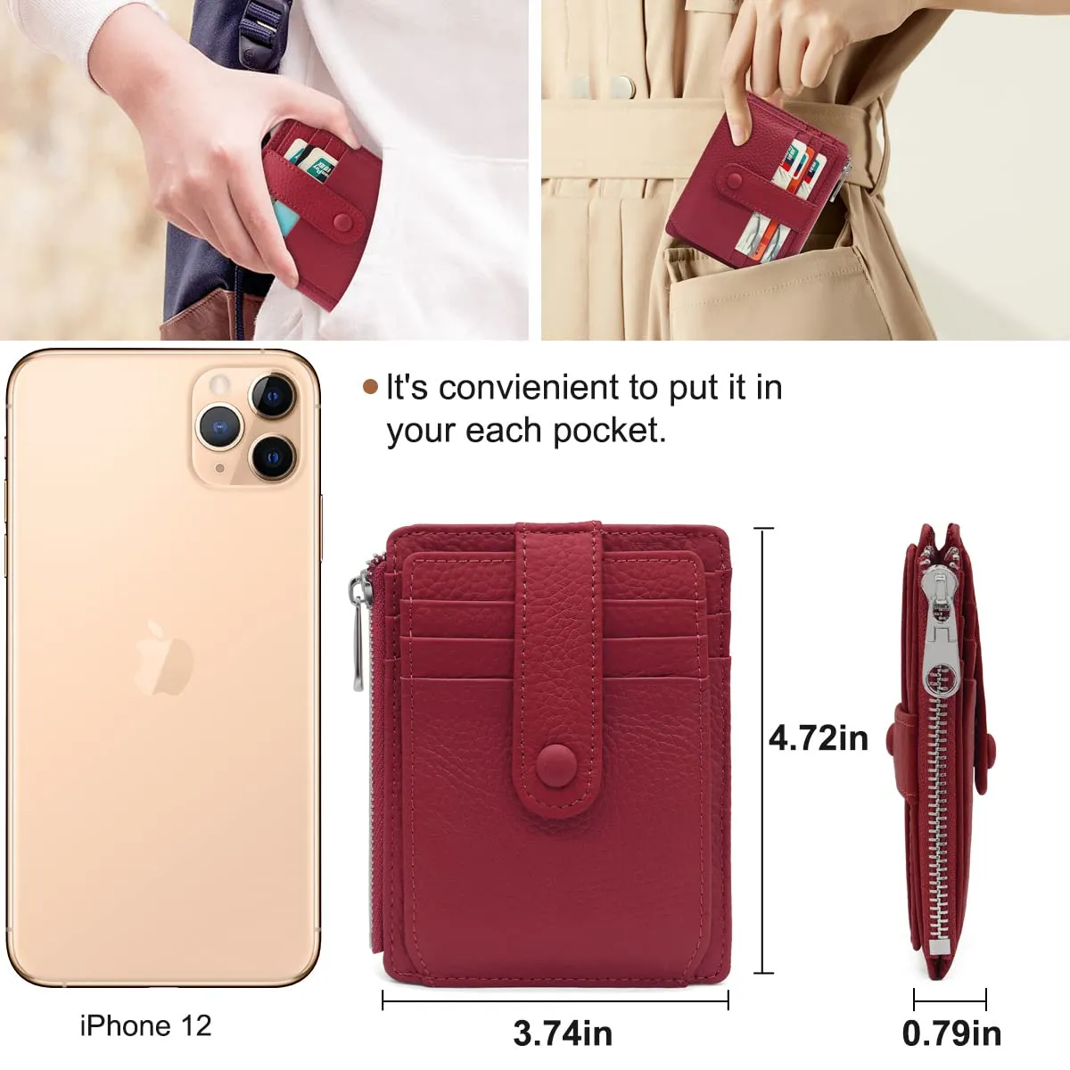 Porta Carte Credito Uomo e Donna RFID Blocco Portafoglio Sottile con Portamonete Vera Pelle Portacarte di Credito con Cerniera, Portacarte Uomo Slim con 14 Slot per Schede - immagine 5