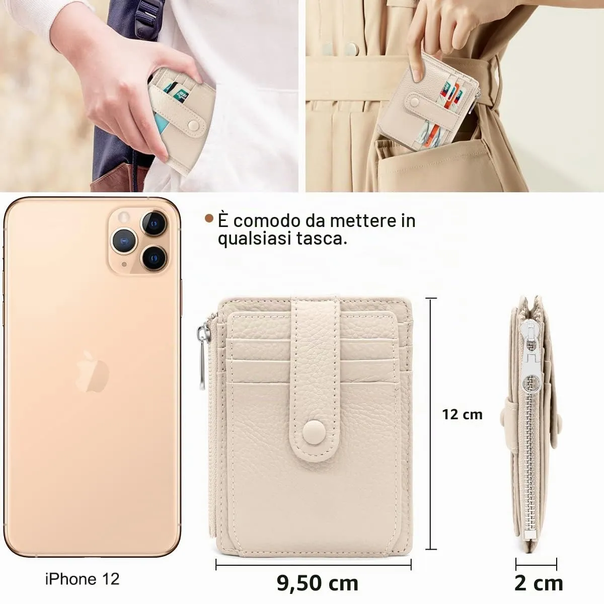 REETEE Porta Carte Credito Uomo e Donna RFID Blocco Portafoglio Sottile con Portamonete Vera Pelle Portacarte di Credito con Cerniera, Portacarte Uomo Slim con 14 Slot per Schede (Bianco) - immagine 5