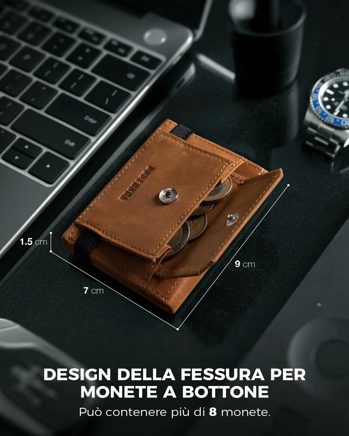 DODENSHA Portafoglio Uomo Piccolo Sottile | Porta Carte Credito | Portafoglio uomo Slim con Portamonete XL | Portafoglio con Blocco RFID | 1 Porta Banconote e 6 Fessure per Carte e Slot ID | Brown - immagine 4