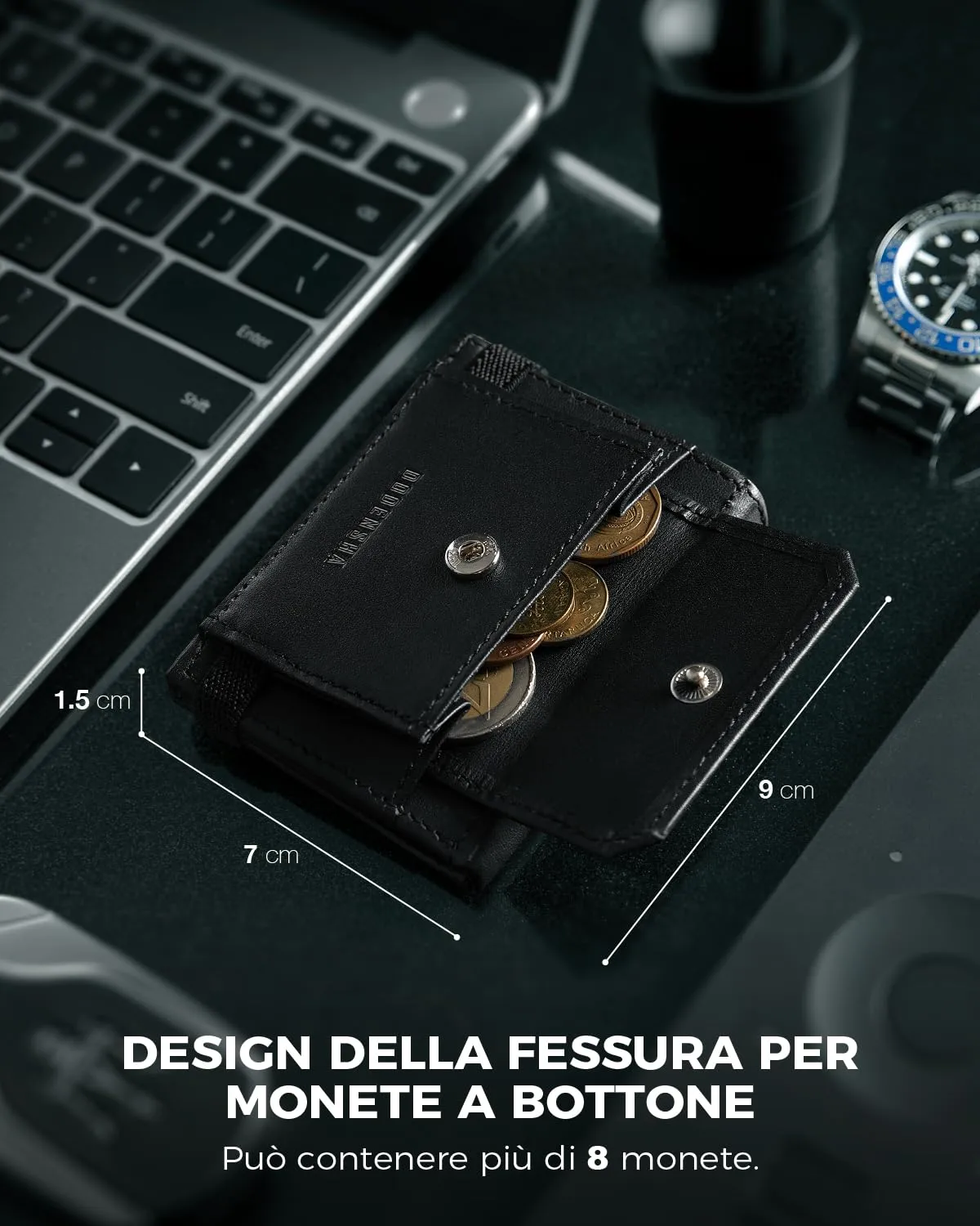 DODENSHA Portafoglio Uomo Piccolo Sottile | Porta Carte Credito | Portafoglio uomo con Portamonete XL | Portafoglio con Blocco RFID | 2 Porta Banconote e 7 Fessure per Carte e Slot ID | Nero-Upgrade - immagine 4