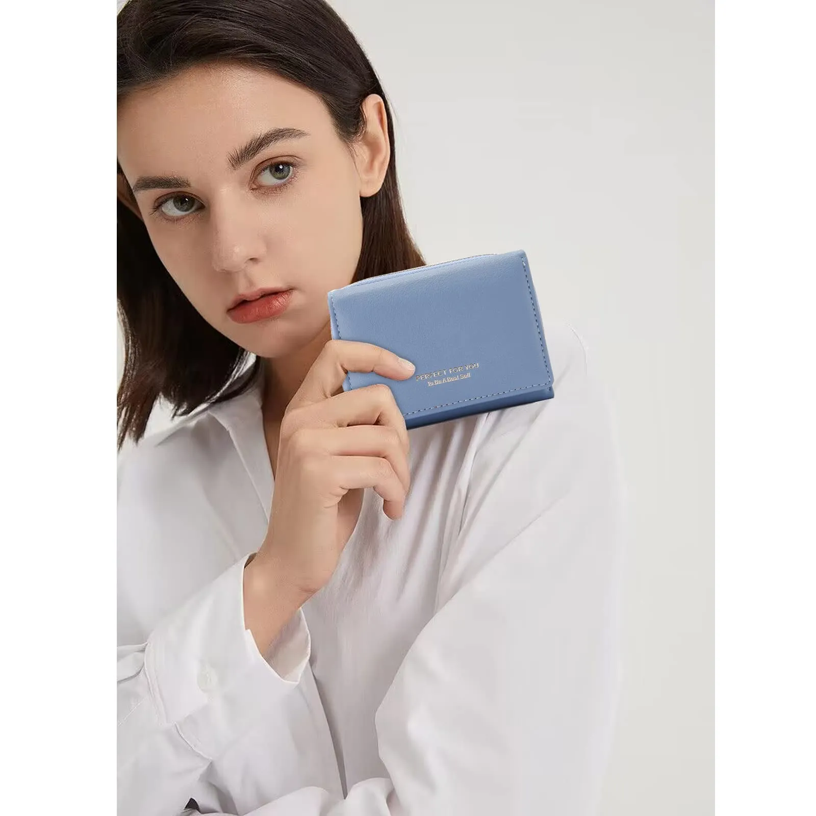 Portafoglio donna piccolo, Portafogli donna, Portafoglio piccolo con grande capacità, Portafogli elegante e dolce da donna con grande tasca per monete Blu - immagine 2