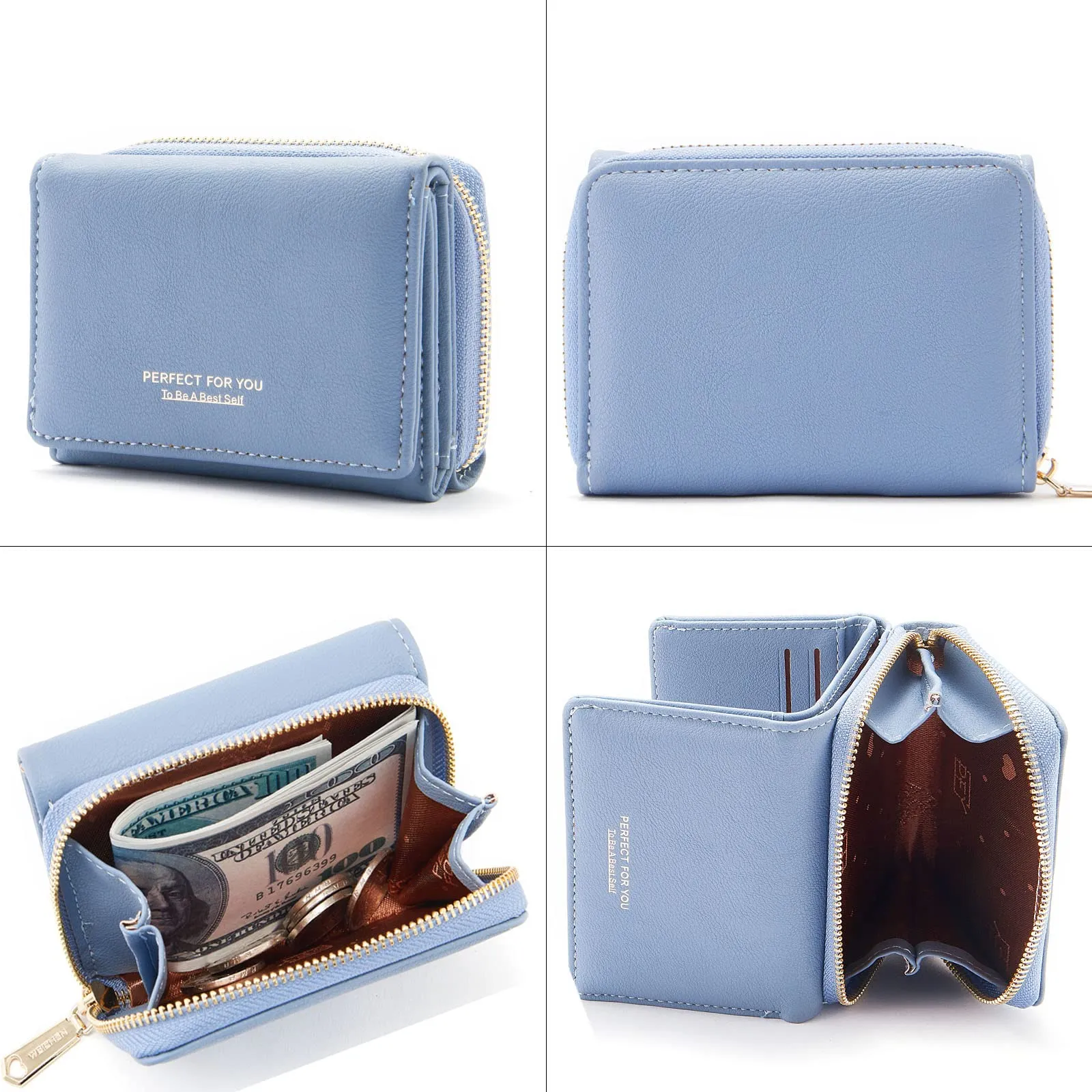 Portafoglio donna piccolo, Portafogli donna, Portafoglio piccolo con grande capacità, Portafogli elegante e dolce da donna con grande tasca per monete Blu - immagine 5