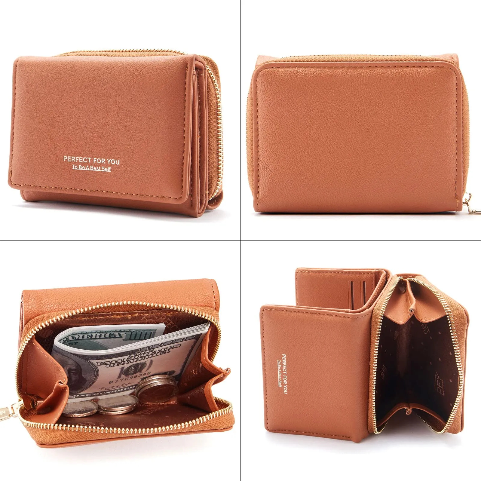 Portafoglio donna piccolo, Portafogli donna, Portafoglio piccolo con grande capacità, Portafogli elegante e dolce da donna con grande tasca per monete Marrone - immagine 5