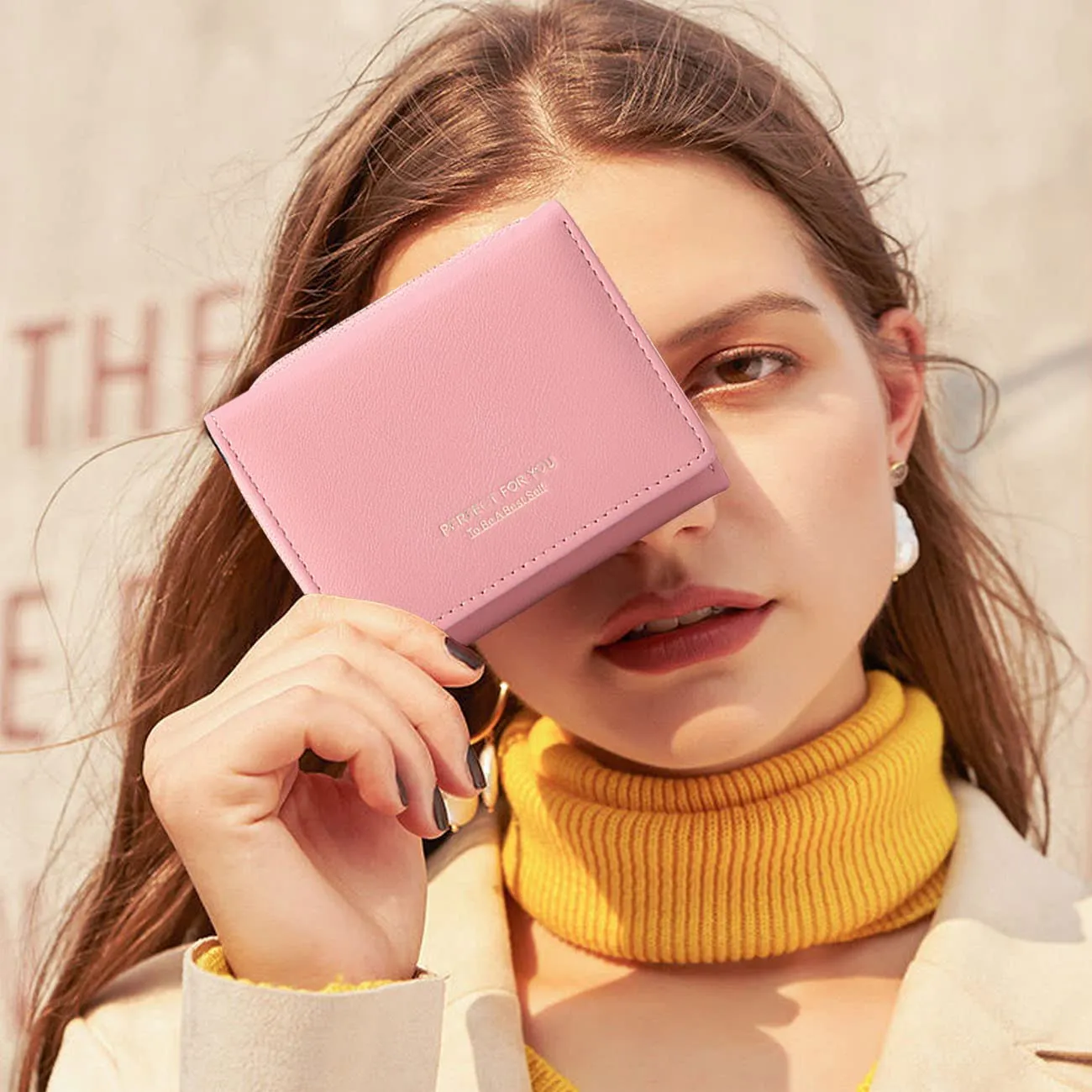 Portafoglio donna piccolo, Portafogli donna, Portafoglio piccolo con grande capacità, Portafogli elegante e dolce da donna con grande tasca per monete Rosa - immagine 2