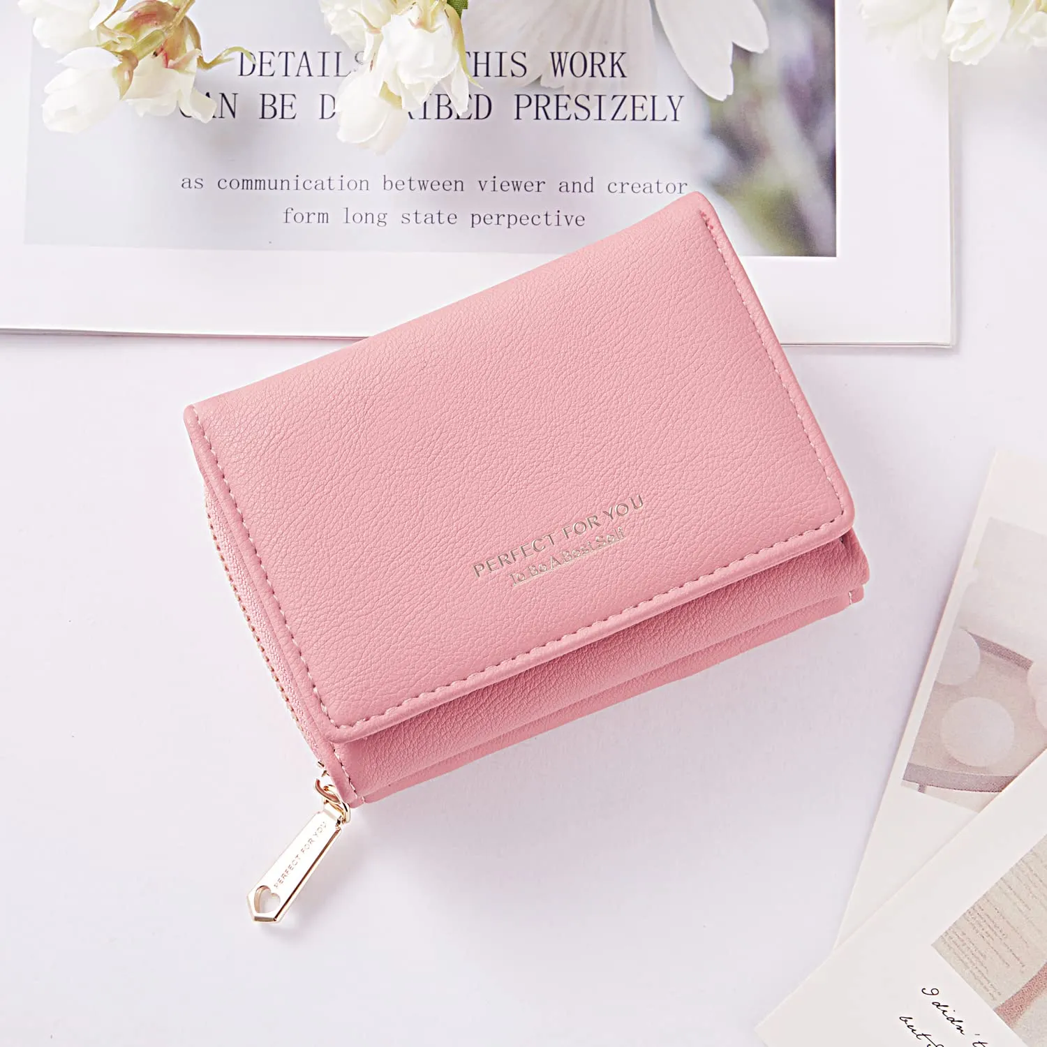 Portafoglio donna piccolo, Portafogli donna, Portafoglio piccolo con grande capacità, Portafogli elegante e dolce da donna con grande tasca per monete Rosa - immagine 6