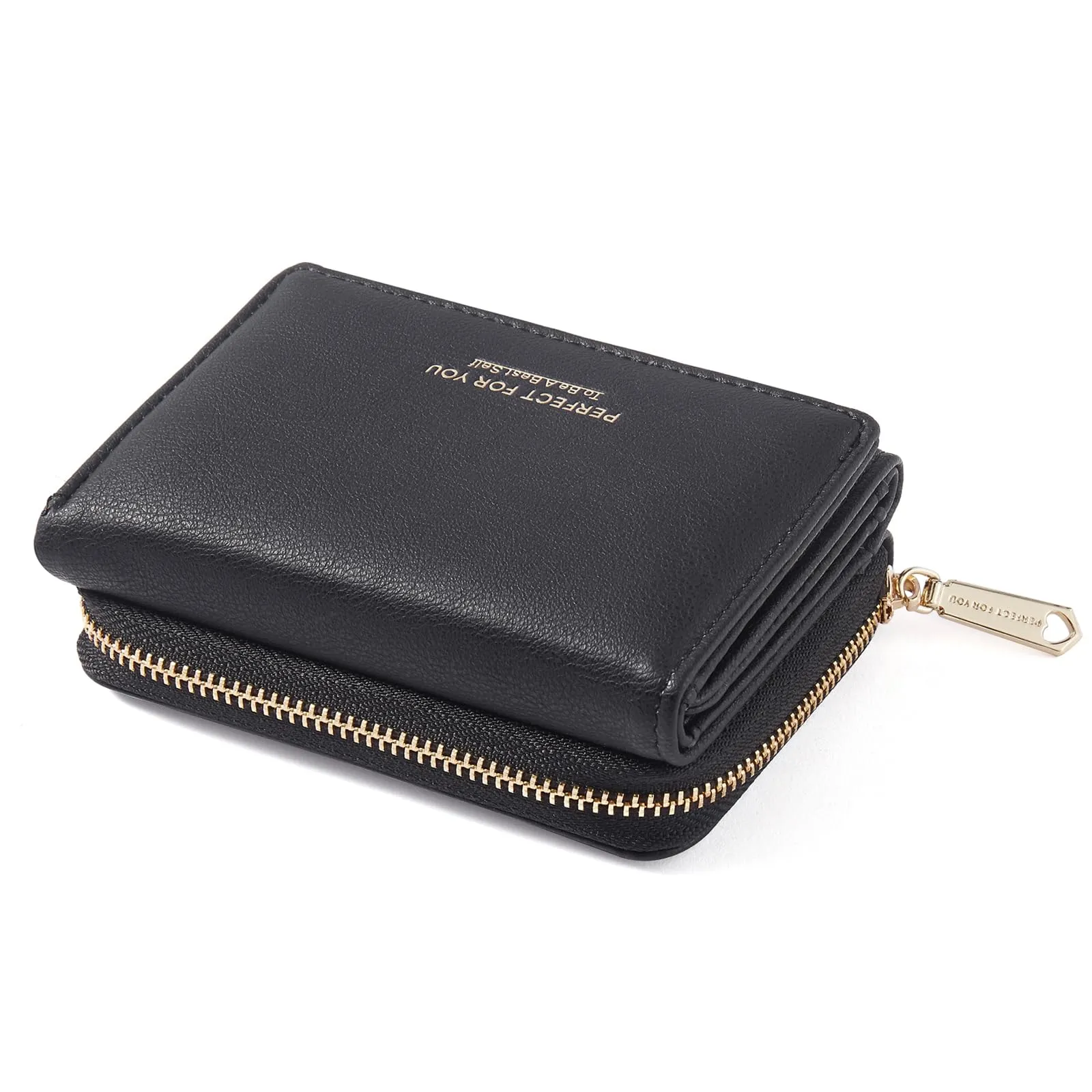 Portafoglio donna piccolo, Portafogli donna, Portafoglio piccolo con grande capacità, Portafogli elegante e dolce da donna con grande tasca per monete Nero - immagine 1