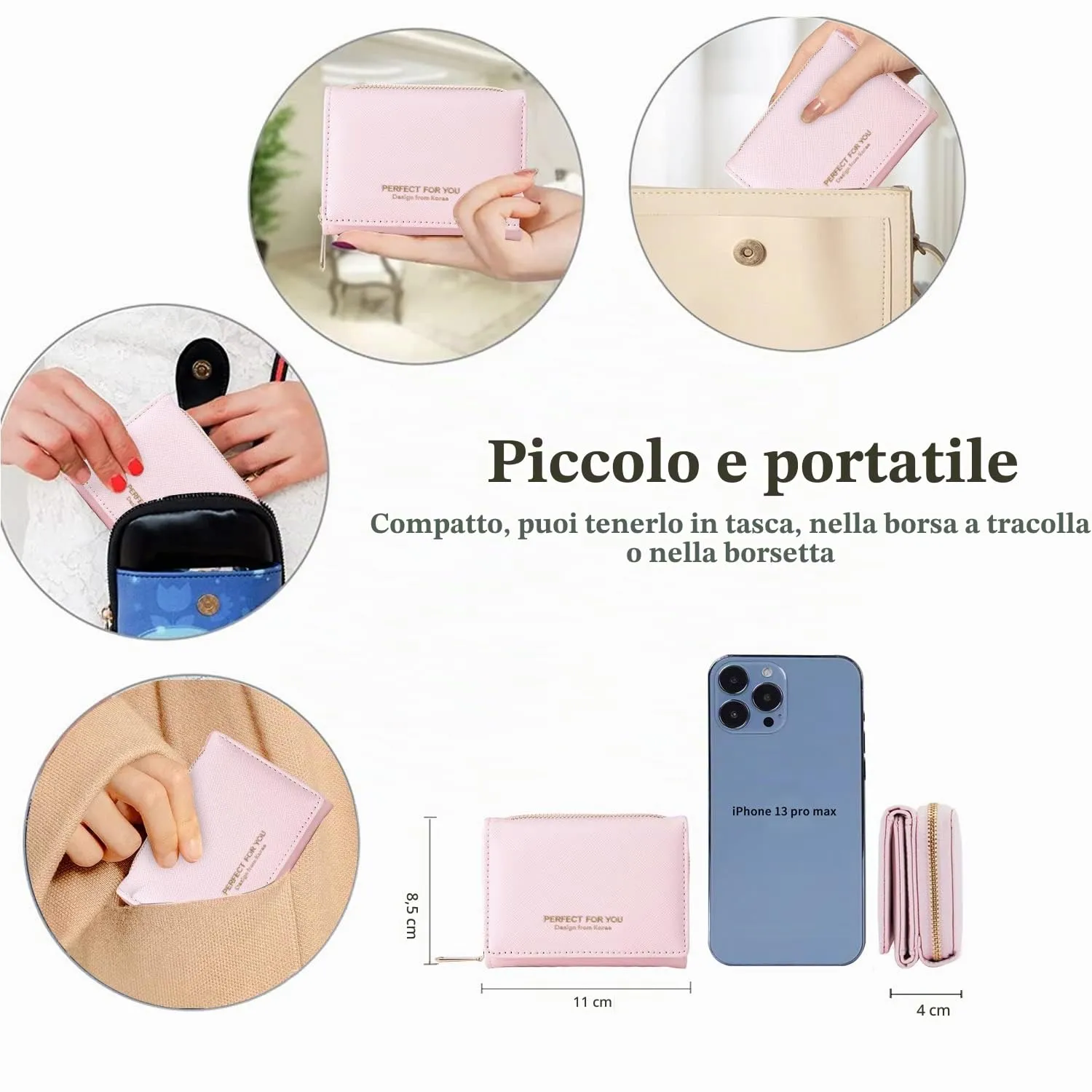 Borsellino da donna, Portafoglio da donna, Portafoglio da donna, Portafoglio da donna con grande capacità, Portafoglio da donna elegante e dolce con grande tasca per monete Rosa - immagine 3