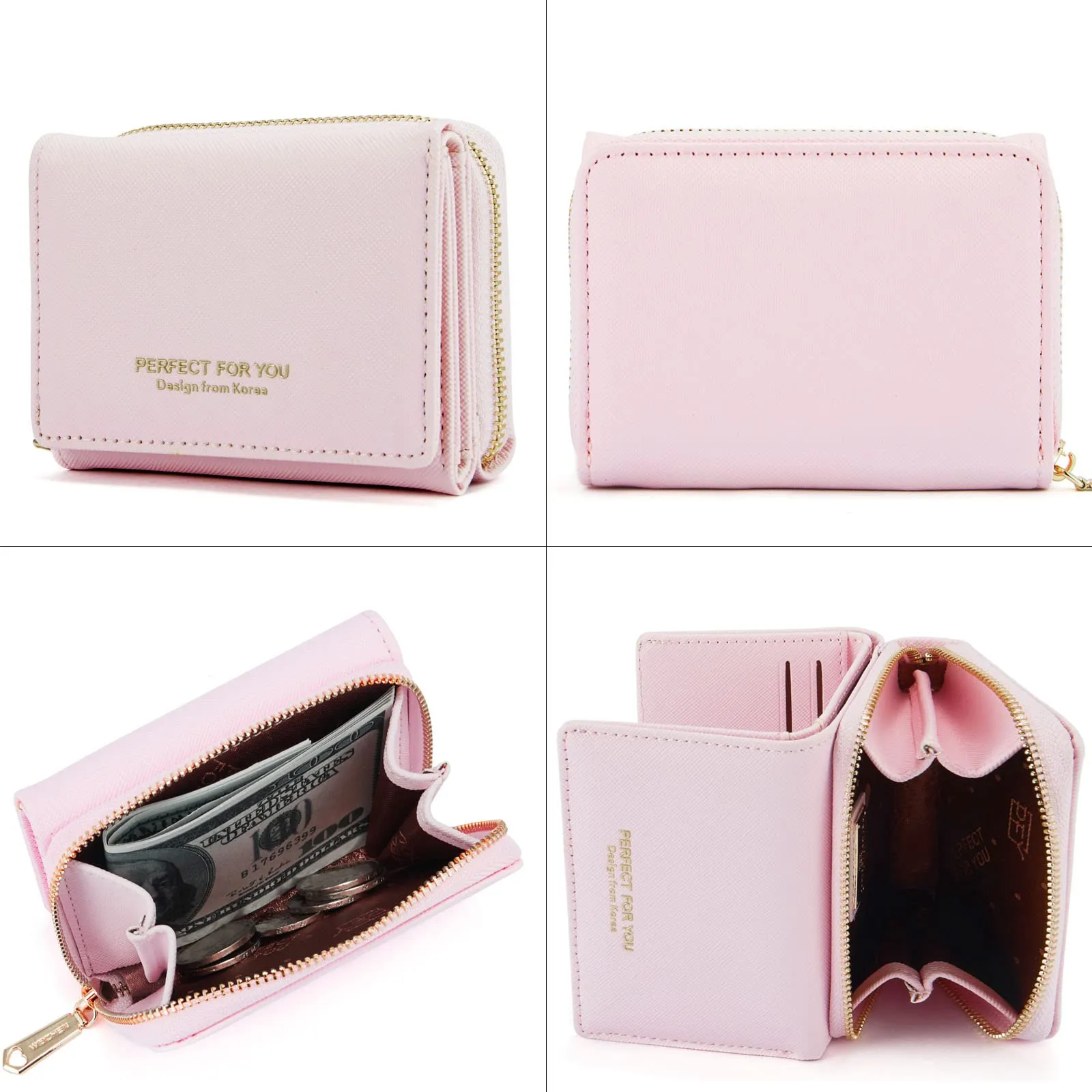 Borsellino da donna, Portafoglio da donna, Portafoglio da donna, Portafoglio da donna con grande capacità, Portafoglio da donna elegante e dolce con grande tasca per monete Rosa - immagine 4