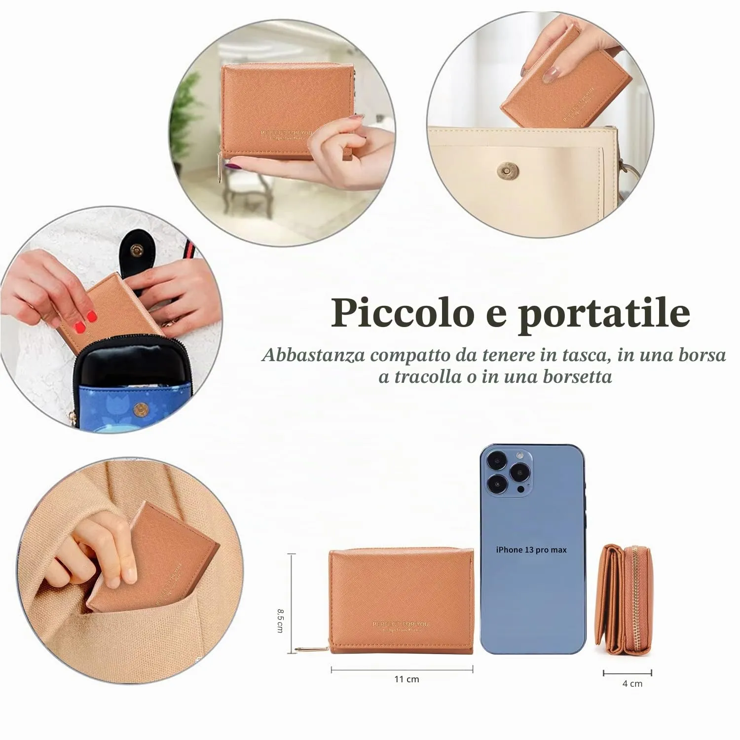 Borsellino da donna, Portafoglio da donna, Portafoglio da donna, Portafoglio da donna con grande capacità, Portafoglio da donna elegante e dolce con grande tasca per monete Marrone - immagine 3