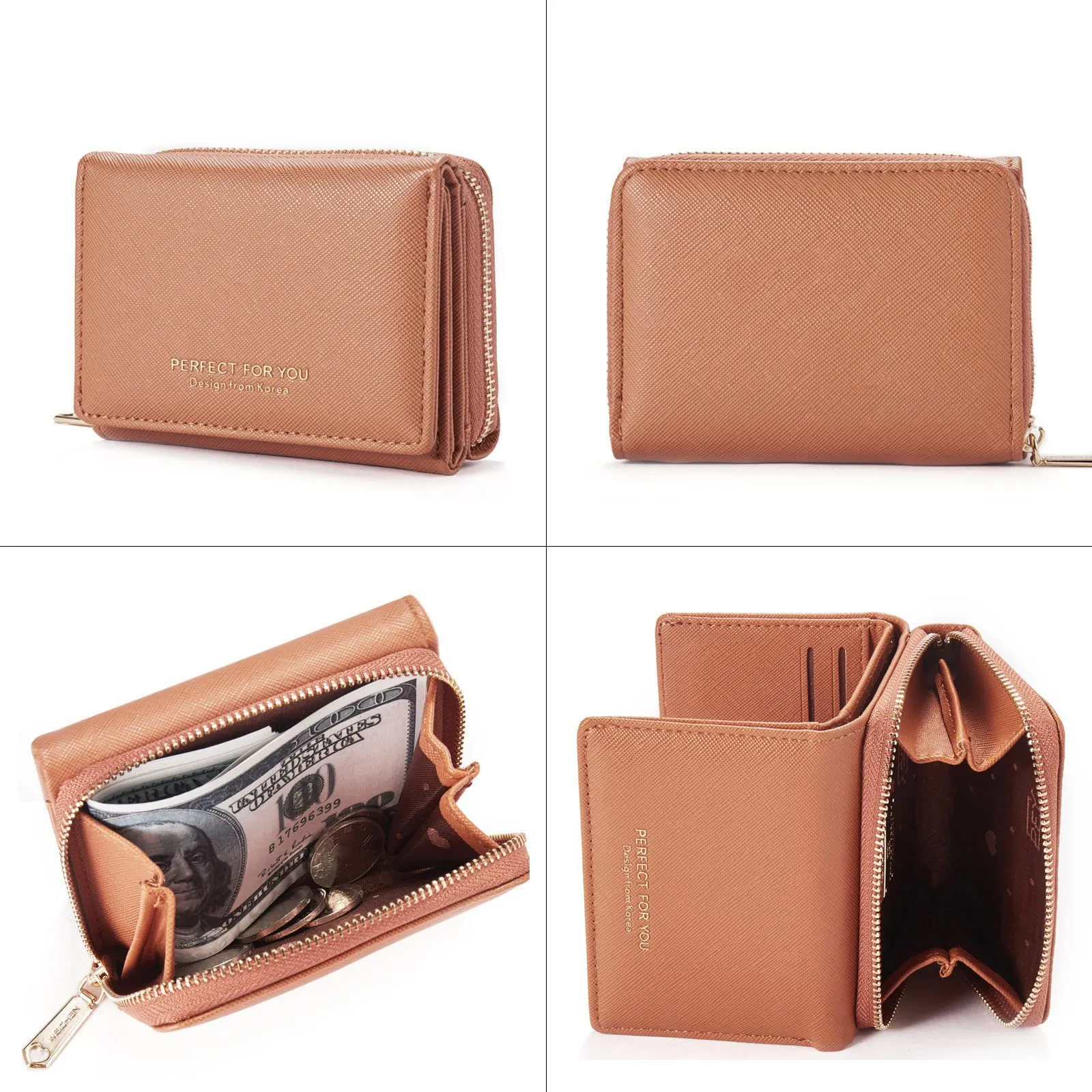 Borsellino da donna, Portafoglio da donna, Portafoglio da donna, Portafoglio da donna con grande capacità, Portafoglio da donna elegante e dolce con grande tasca per monete Marrone - immagine 4