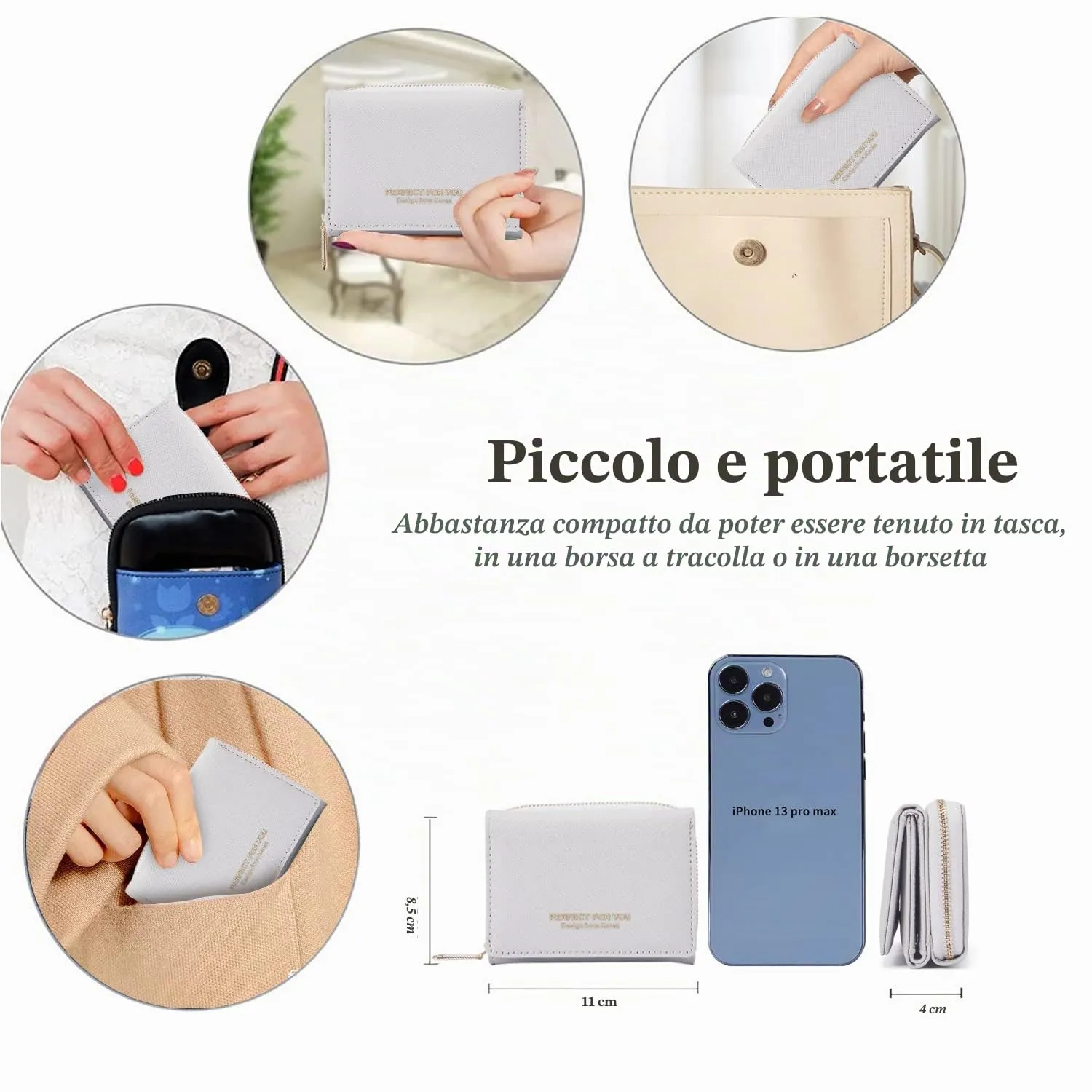 Borsellino da donna, Portafoglio da donna, Portafoglio da donna, Portafoglio da donna con grande capacità, Portafoglio da donna elegante e dolce con grande tasca per monete Grigio - immagine 4