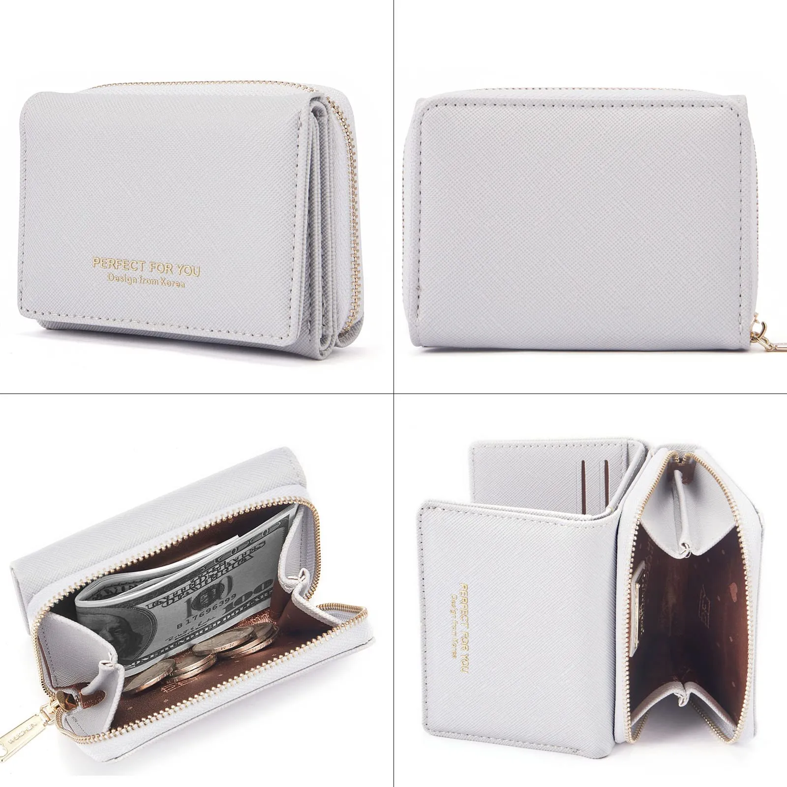Borsellino da donna, Portafoglio da donna, Portafoglio da donna, Portafoglio da donna con grande capacità, Portafoglio da donna elegante e dolce con grande tasca per monete Grigio - immagine 5