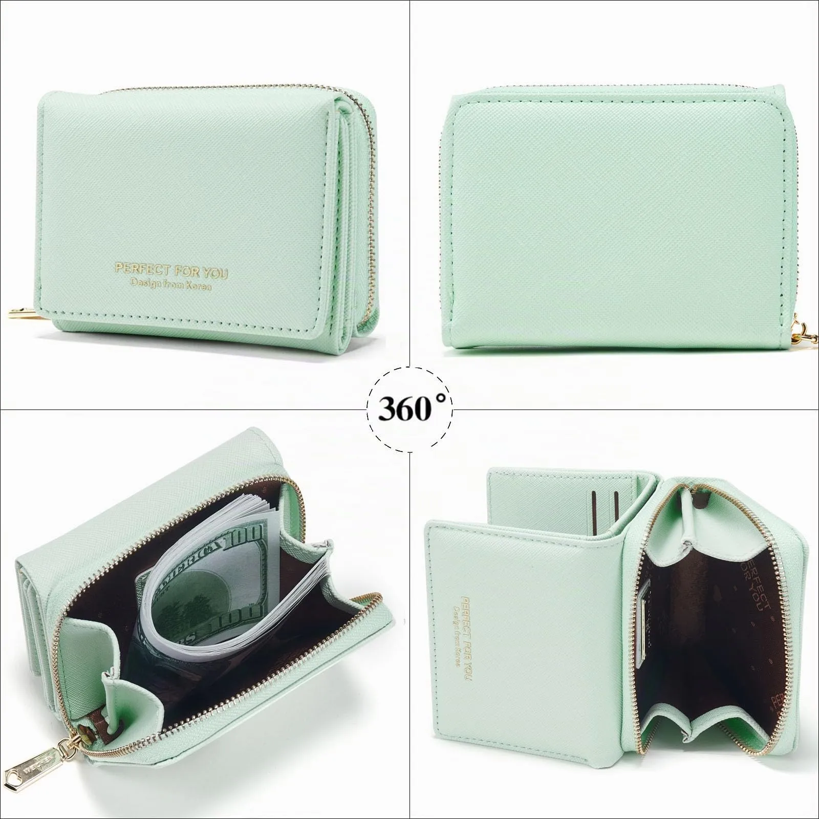 Borsellino da donna, Portafoglio da donna, Portafoglio da donna, Portafoglio da donna con grande capacità, Portafoglio da donna elegante e dolce con grande tasca per monete Verde - immagine 4