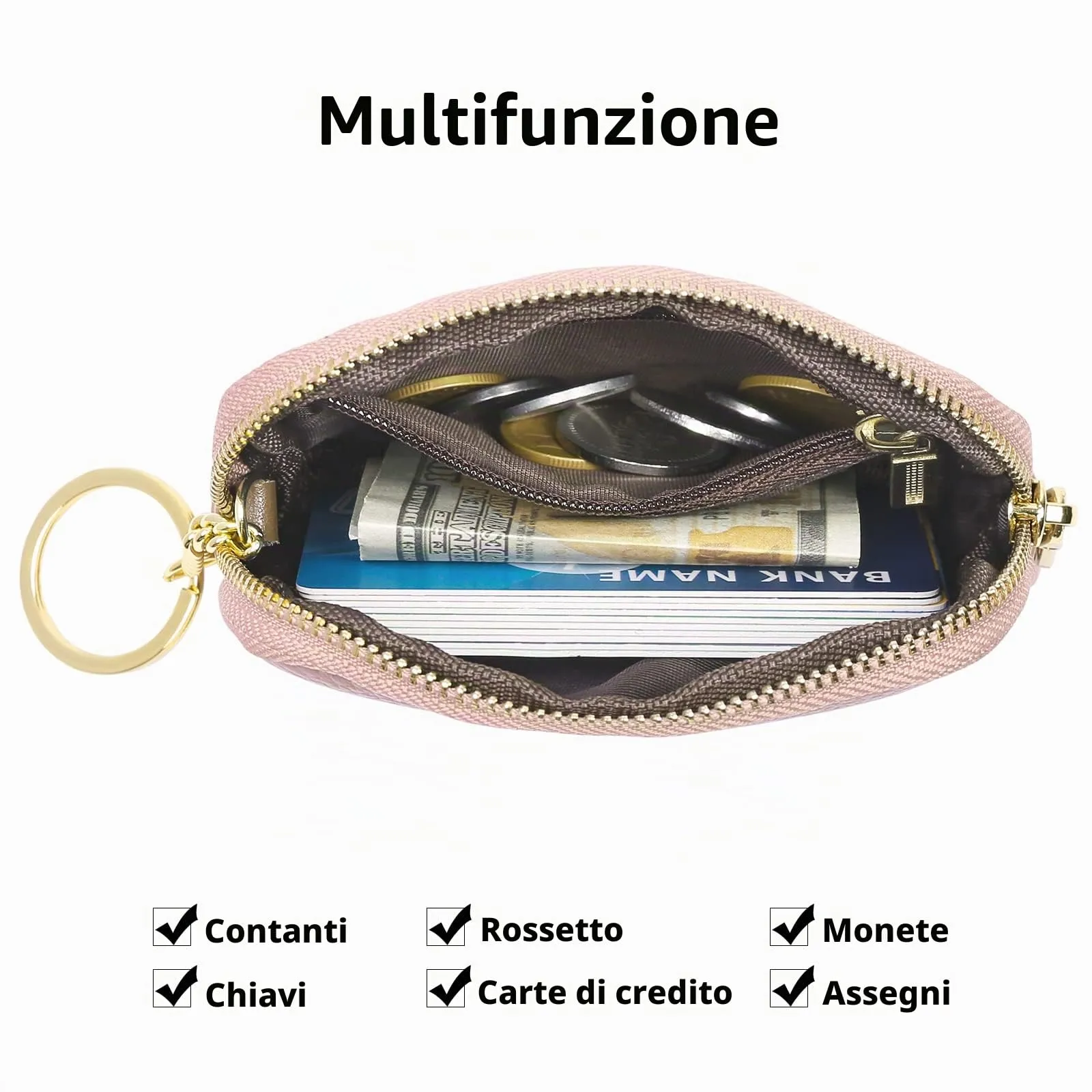 SENDEFN Portafoglio Donna in pelle, Portamonete Donna Slim, Portafoglio Piccolo con Portachiavi e zip, Mini Porta Monete Donna con 2 scomparti - immagine 2