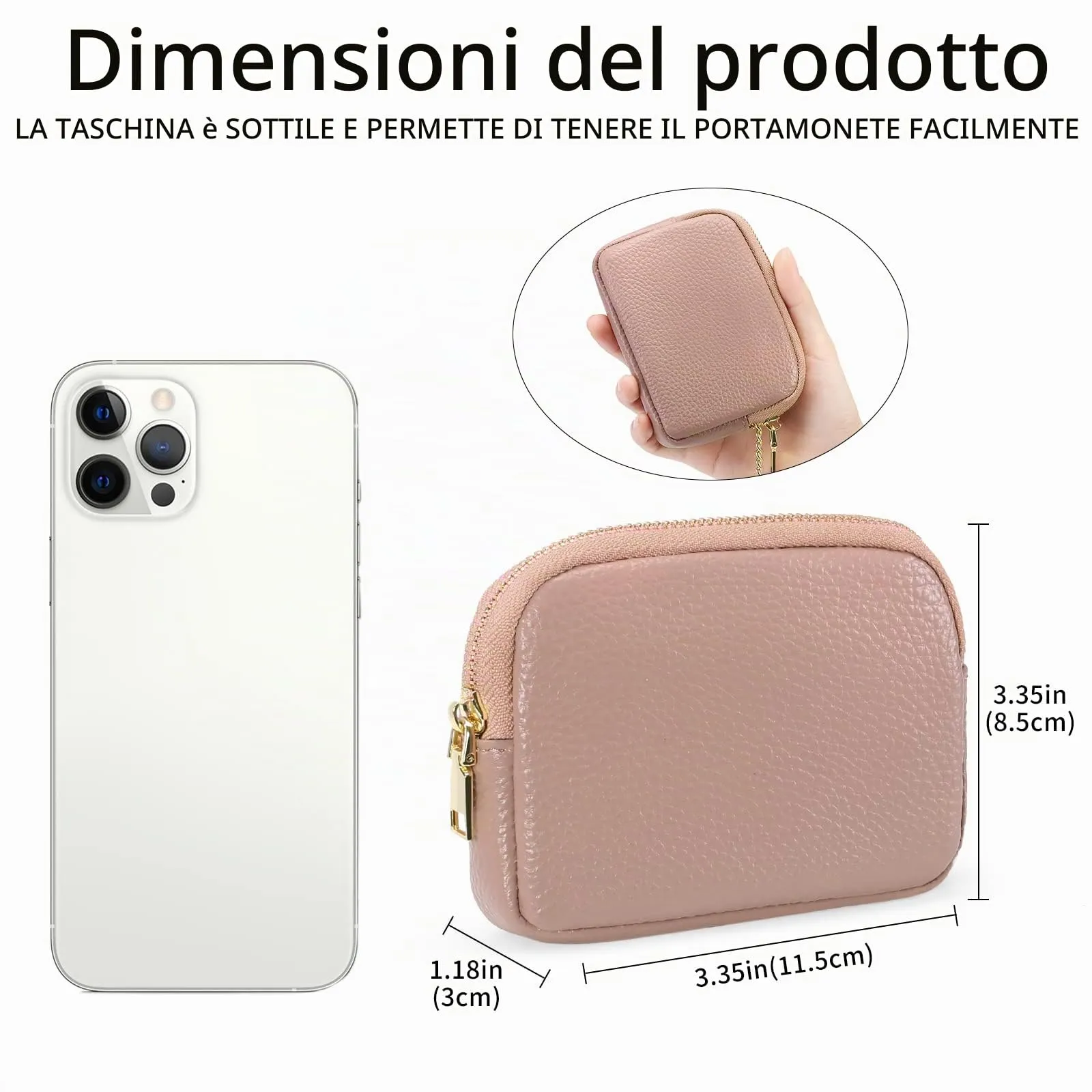 SENDEFN Portafoglio Donna in pelle, Portamonete Donna Slim, Portafoglio Piccolo con Portachiavi e zip, Mini Porta Monete Donna con 2 scomparti - immagine 3