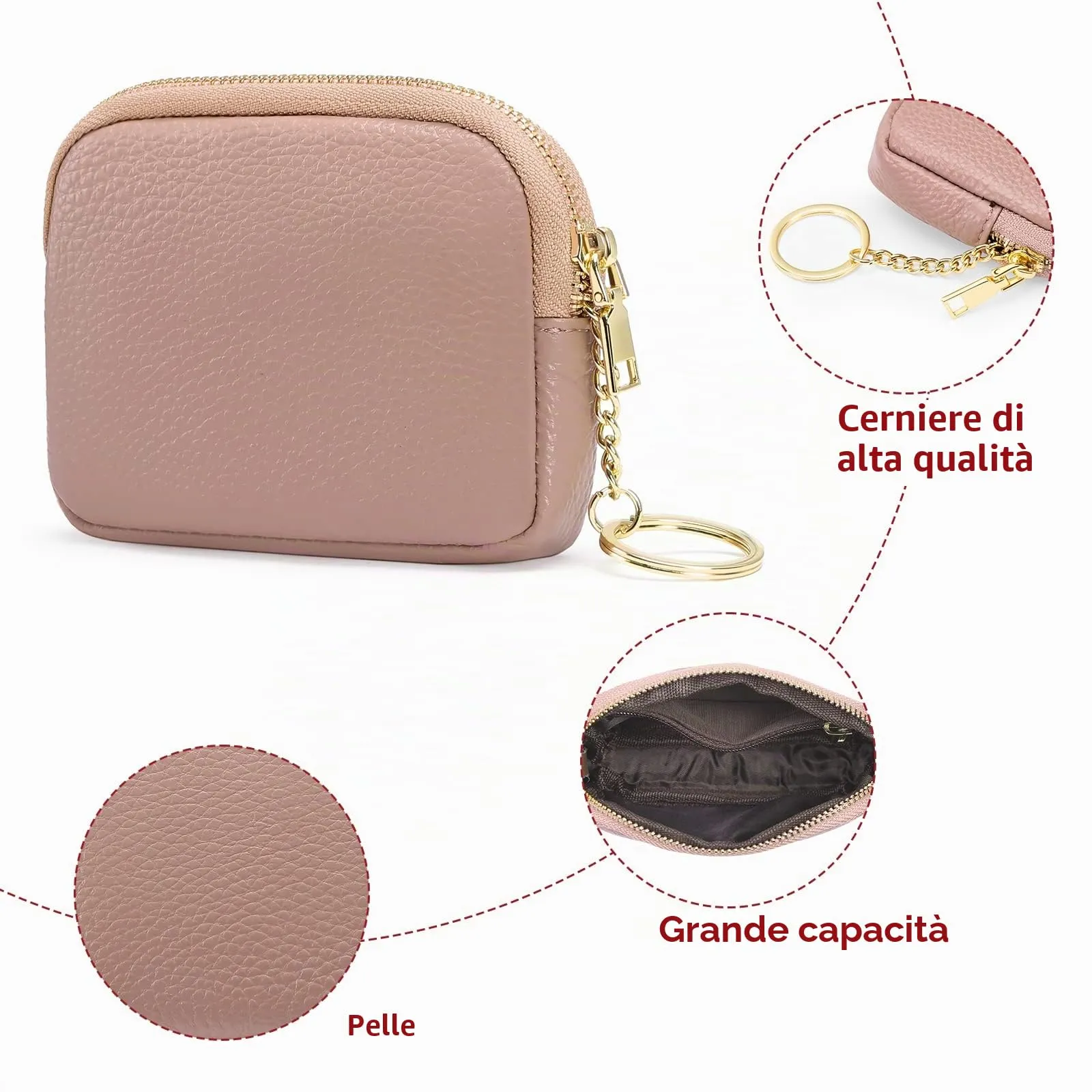 SENDEFN Portafoglio Donna in pelle, Portamonete Donna Slim, Portafoglio Piccolo con Portachiavi e zip, Mini Porta Monete Donna con 2 scomparti - immagine 5