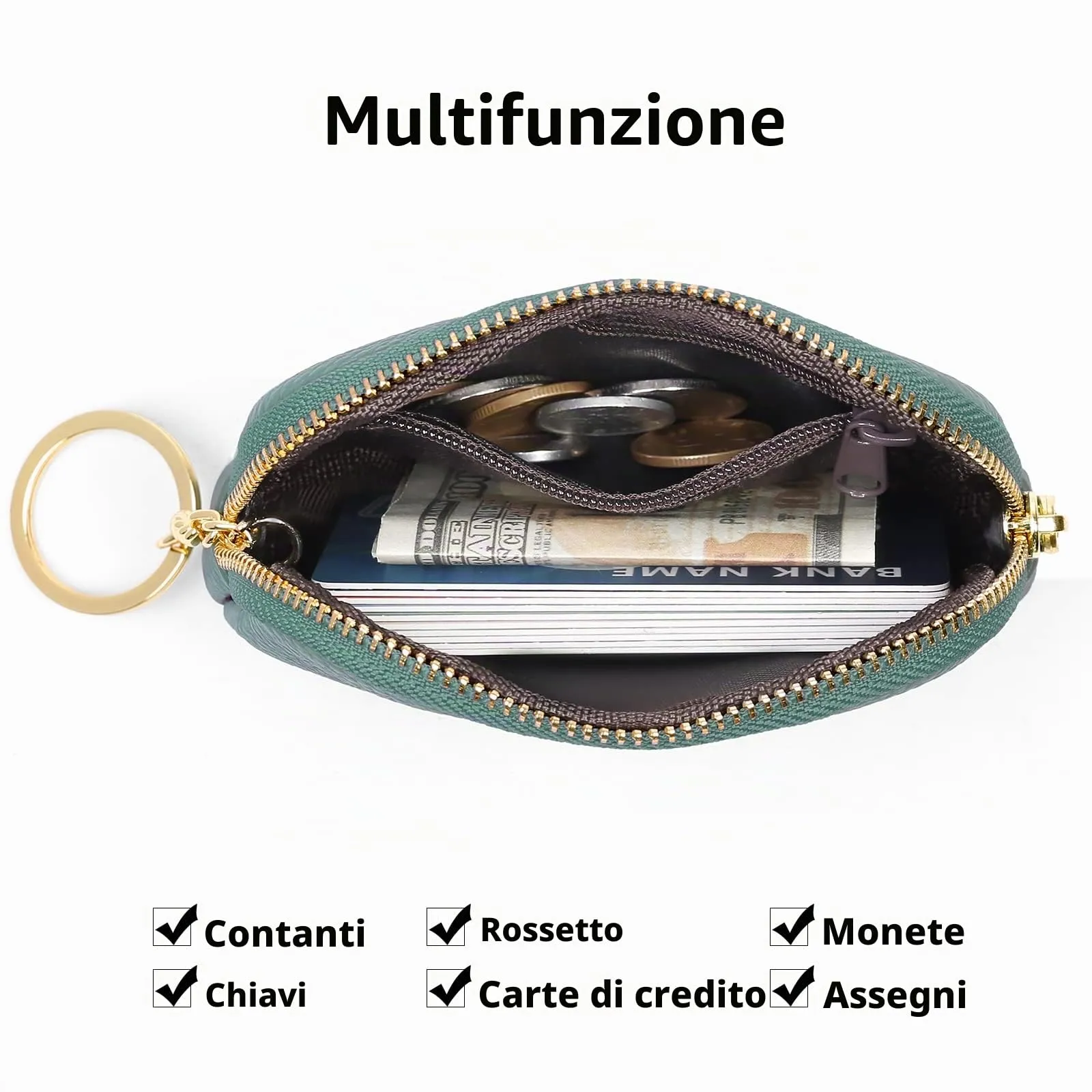 SENDEFN Portafoglio Donna in pelle, Portamonete Donna Slim, Portafoglio Piccolo con Portachiavi e zip, Mini Porta Monete Donna con 2 scomparti - immagine 2