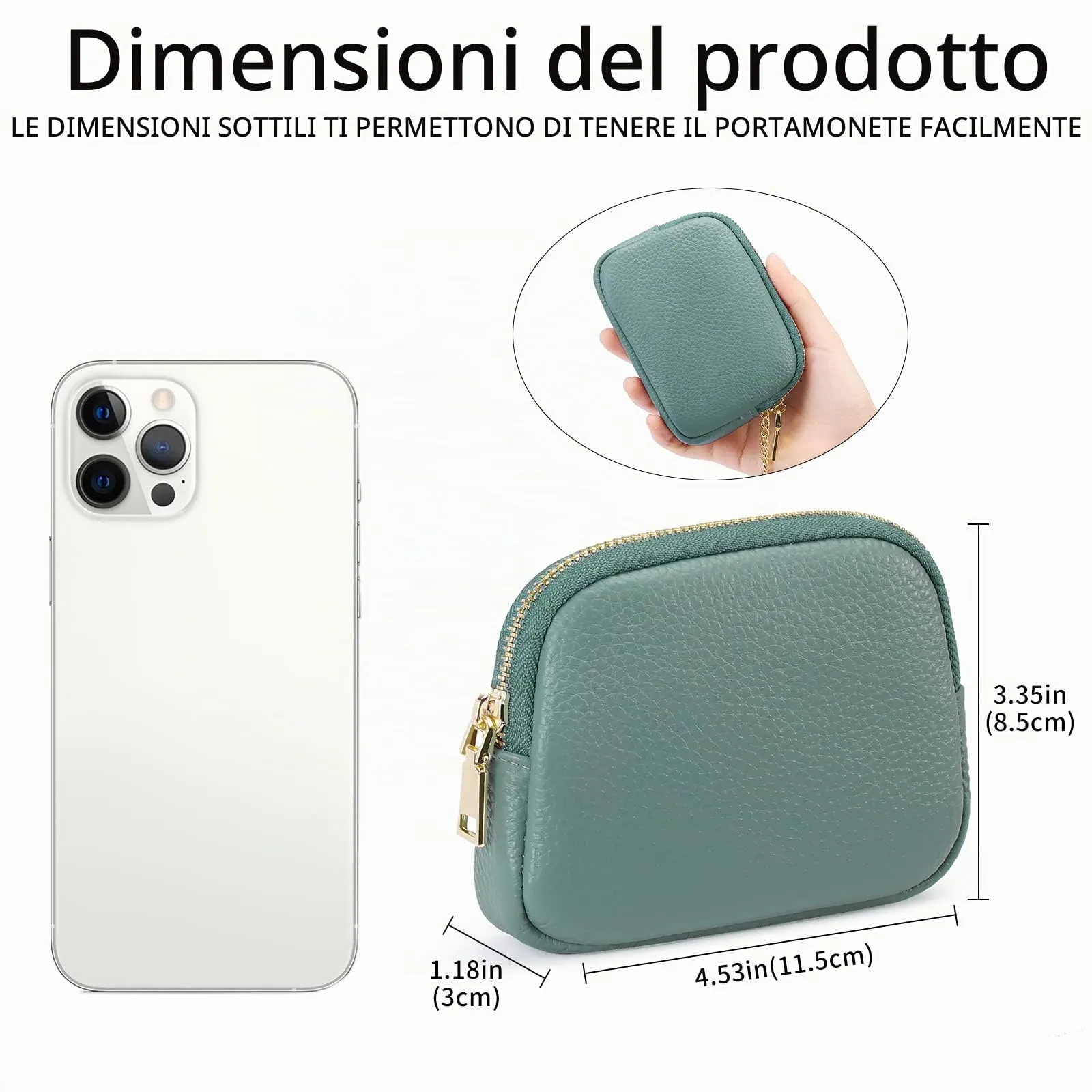 SENDEFN Portafoglio Donna in pelle, Portamonete Donna Slim, Portafoglio Piccolo con Portachiavi e zip, Mini Porta Monete Donna con 2 scomparti - immagine 3