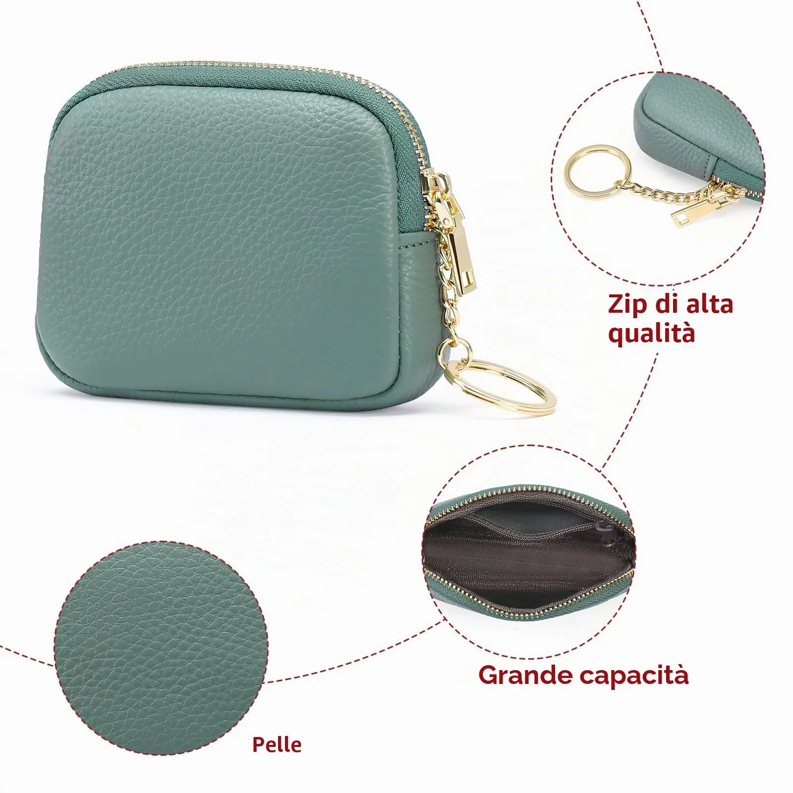 SENDEFN Portafoglio Donna in pelle, Portamonete Donna Slim, Portafoglio Piccolo con Portachiavi e zip, Mini Porta Monete Donna con 2 scomparti - immagine 5