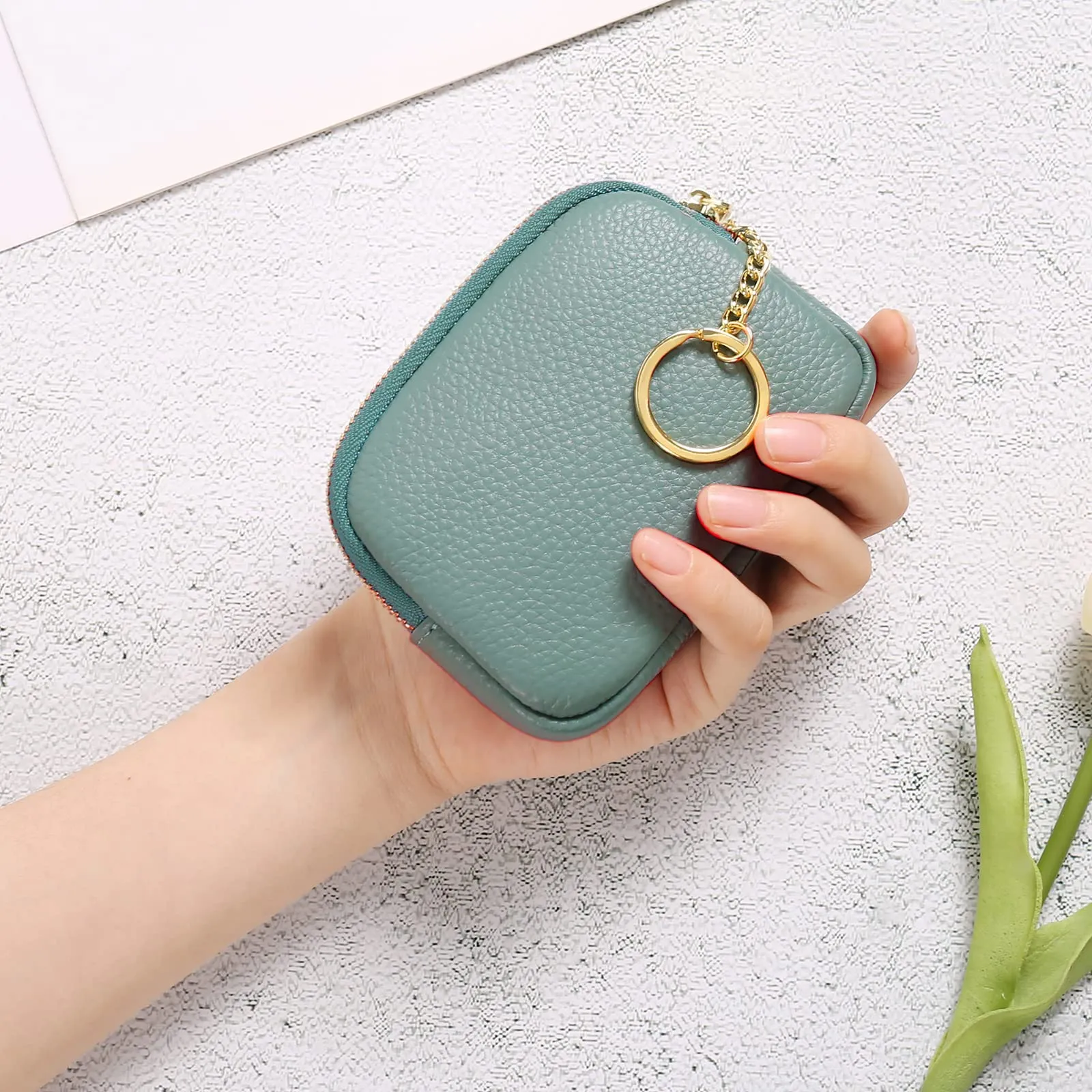 SENDEFN Portafoglio Donna in pelle, Portamonete Donna Slim, Portafoglio Piccolo con Portachiavi e zip, Mini Porta Monete Donna con 2 scomparti - immagine 7