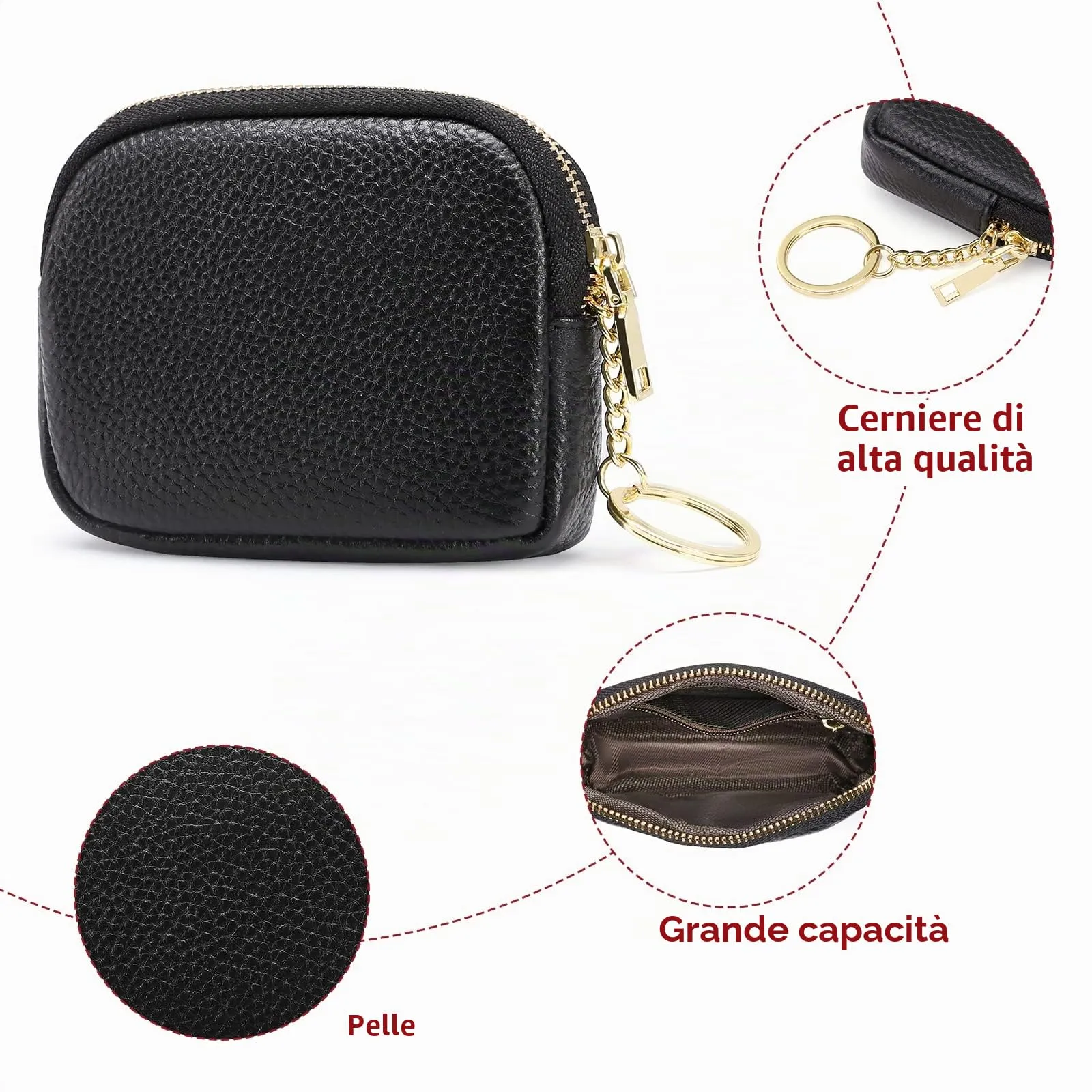 SENDEFN Portafoglio Donna in pelle, Portamonete Donna Slim, Portafoglio Piccolo con Portachiavi e zip, Mini Porta Monete Donna con 2 scomparti - immagine 5
