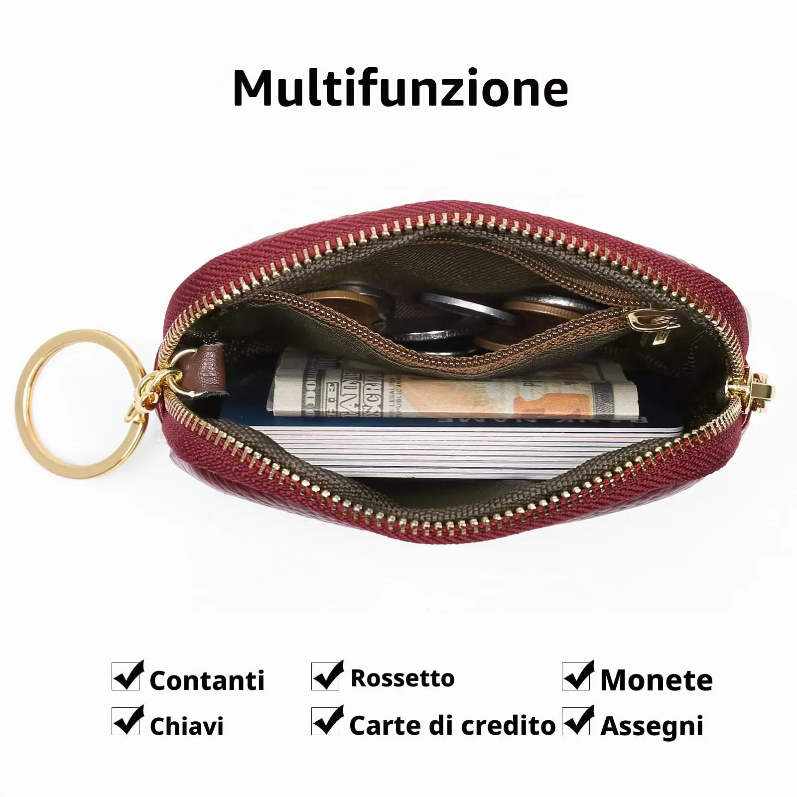 SENDEFN Portafoglio Donna in pelle, Portamonete Donna Slim, Portafoglio Piccolo con Portachiavi e zip, Mini Porta Monete Donna con 2 scomparti - immagine 2