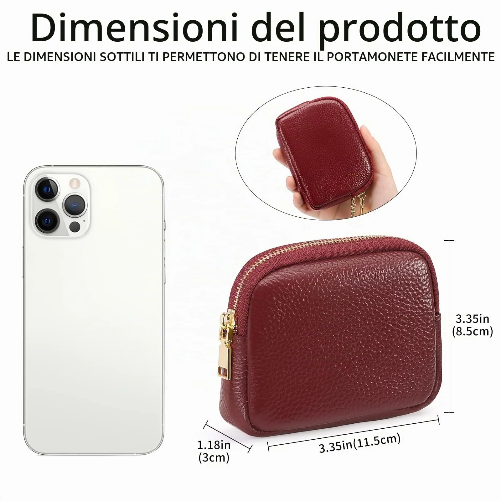 SENDEFN Portafoglio Donna in pelle, Portamonete Donna Slim, Portafoglio Piccolo con Portachiavi e zip, Mini Porta Monete Donna con 2 scomparti - immagine 3