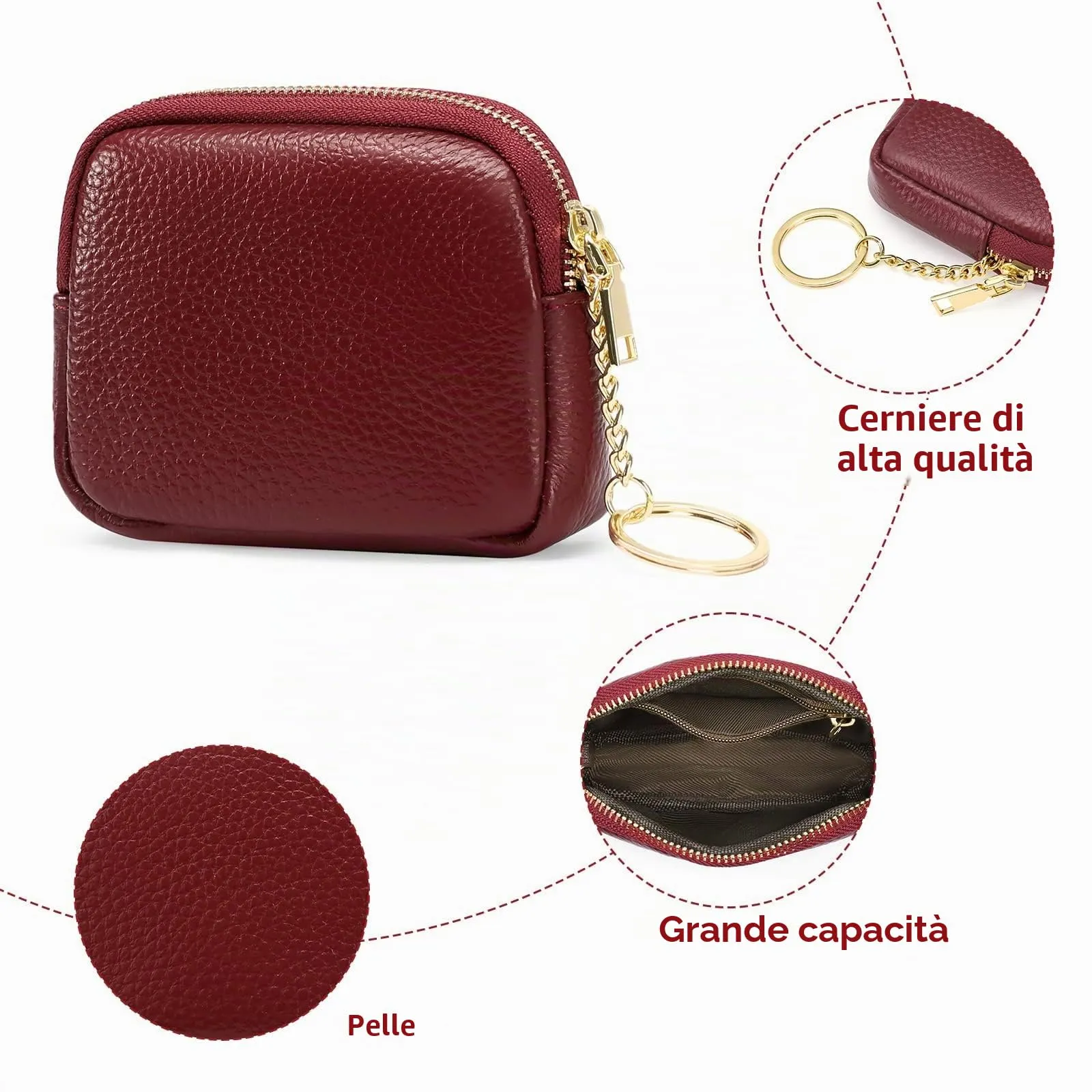 SENDEFN Portafoglio Donna in pelle, Portamonete Donna Slim, Portafoglio Piccolo con Portachiavi e zip, Mini Porta Monete Donna con 2 scomparti - immagine 5