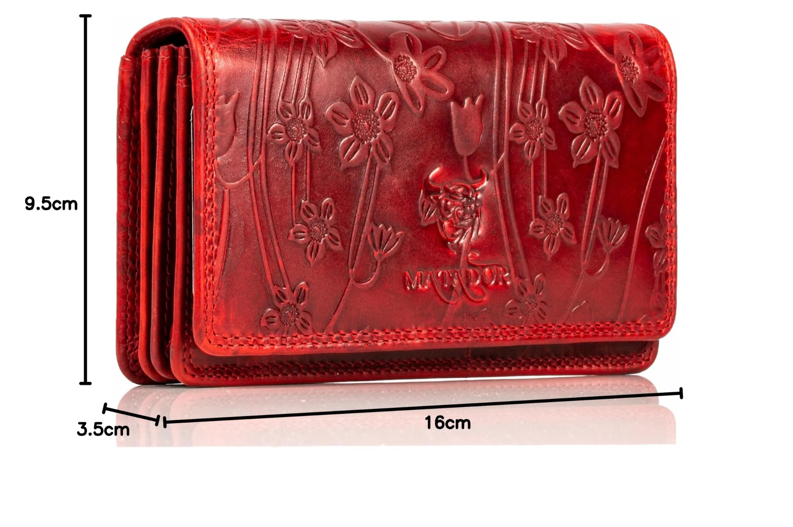 Matador Portafoglio Donna Grande in Vera Pelle RFID, Rosso Floreale - immagine 6