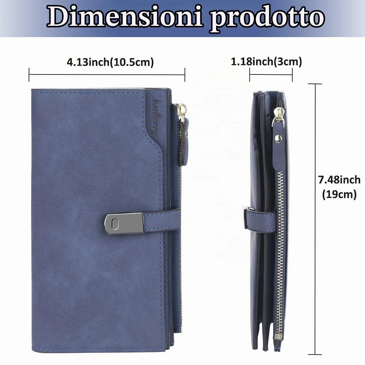 HNOOM Portafoglio Donna Pelle Sintetica Liscia e Morbida (Blu Scuro-L) - immagine 3