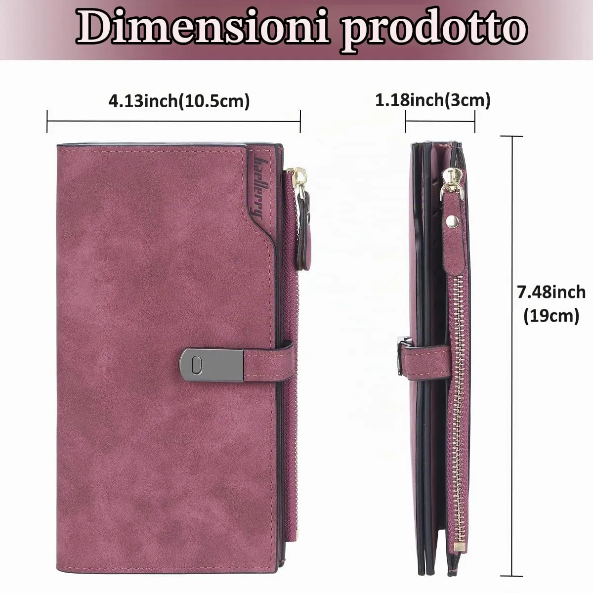 HNOOM Portafoglio Donna Pelle Sintetica Liscia e Morbida (Viola-L) - immagine 3