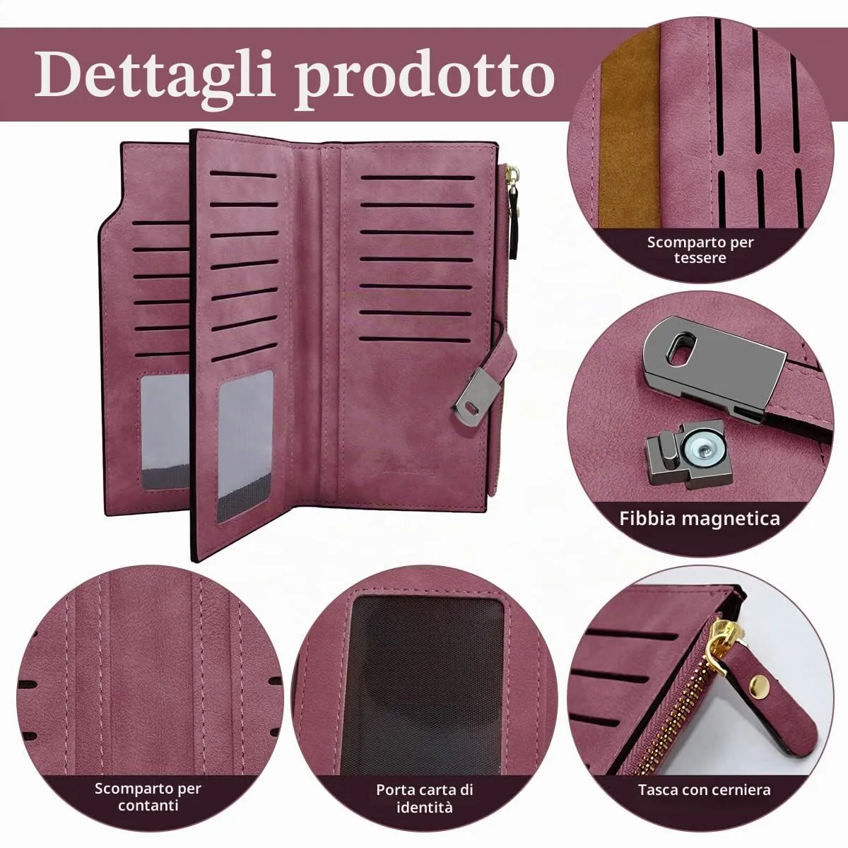 HNOOM Portafoglio Donna Pelle Sintetica Liscia e Morbida (Viola-L) - immagine 4