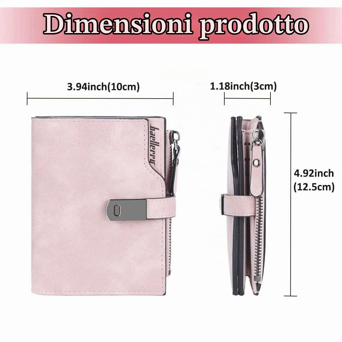 HNOOM Portafoglio Donna Pelle Sintetica Liscia e Morbida (Rosa-S) - immagine 3