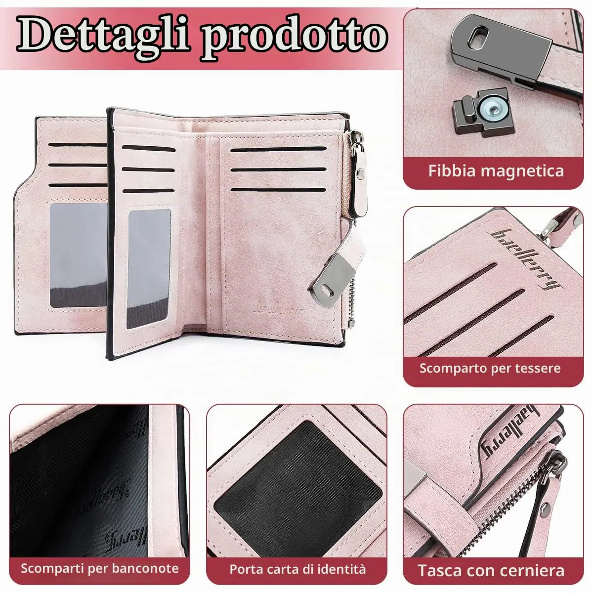 HNOOM Portafoglio Donna Pelle Sintetica Liscia e Morbida (Rosa-S) - immagine 4
