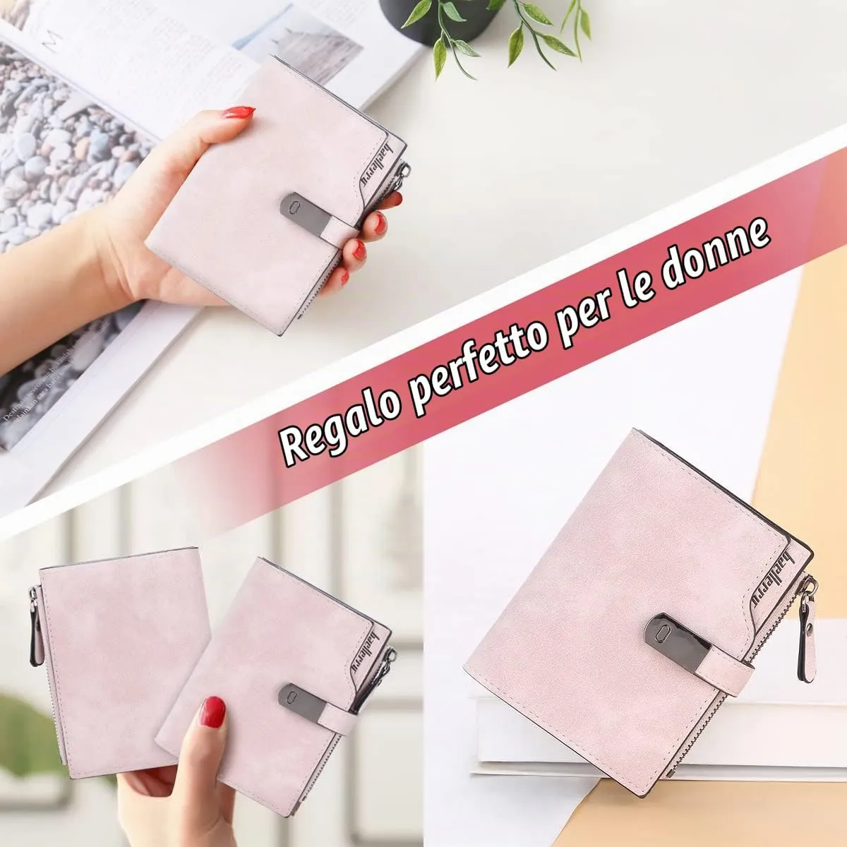 HNOOM Portafoglio Donna Pelle Sintetica Liscia e Morbida (Rosa-S) - immagine 6