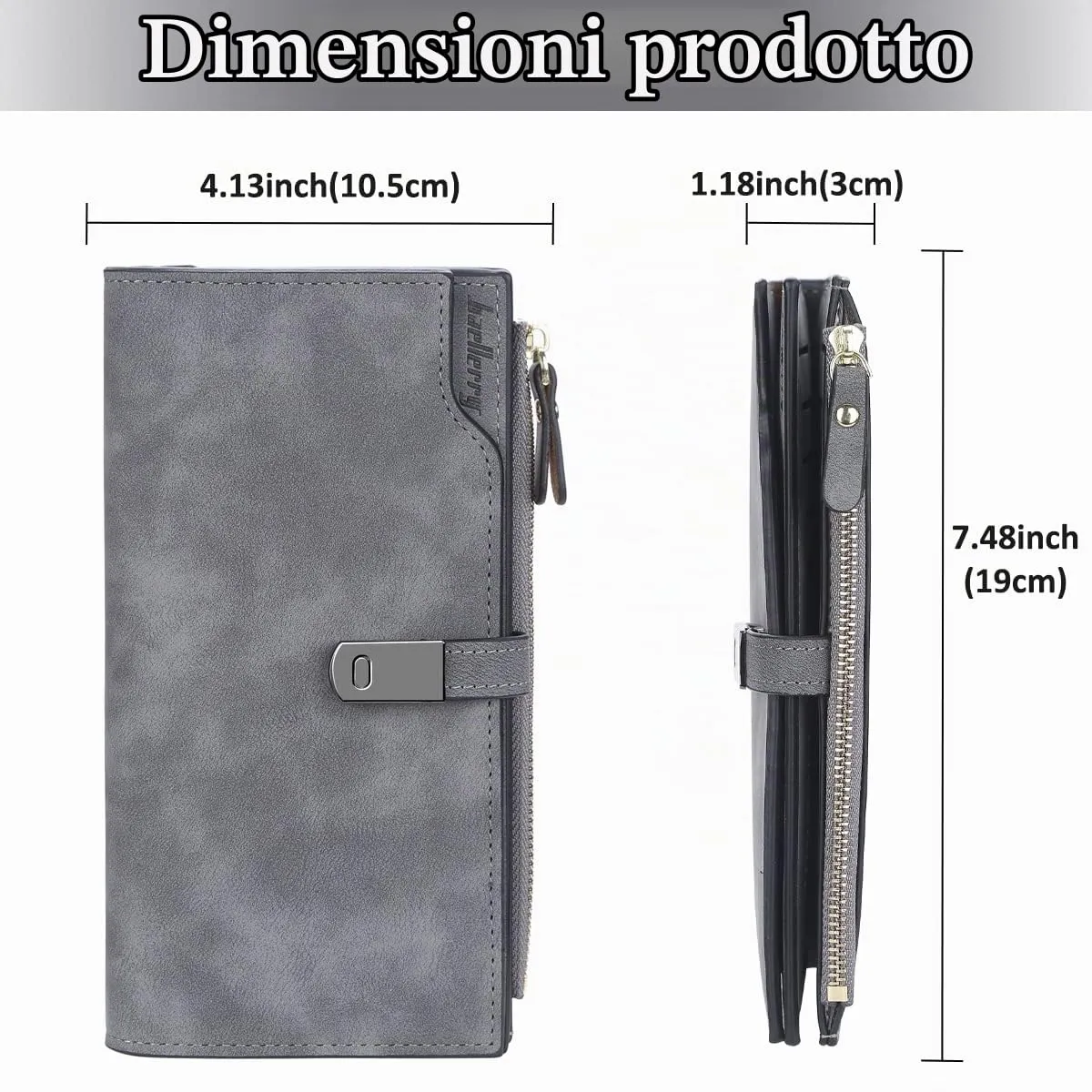 HNOOM Portafoglio Donna Pelle Sintetica Liscia e Morbida (Grigio Scuro-L) - immagine 3